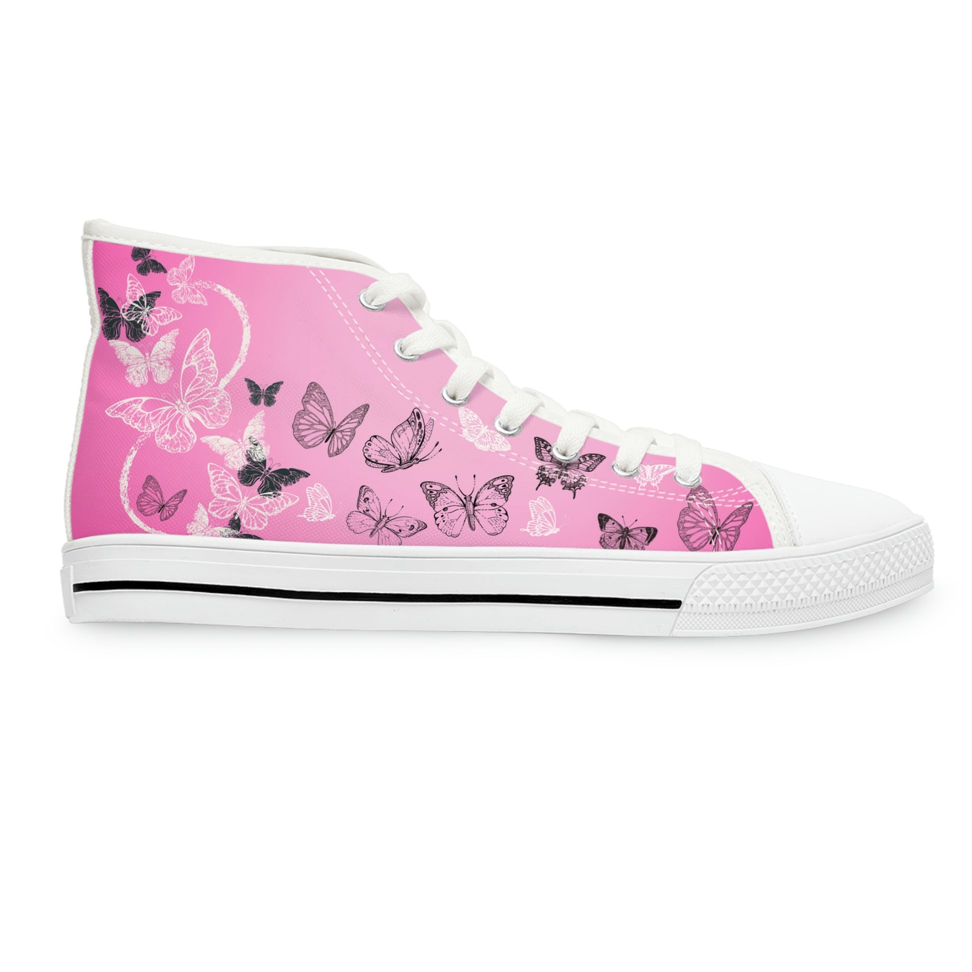 Pink Butterflies Women's High Top Canvas Shoes - Sneakers - White - Right