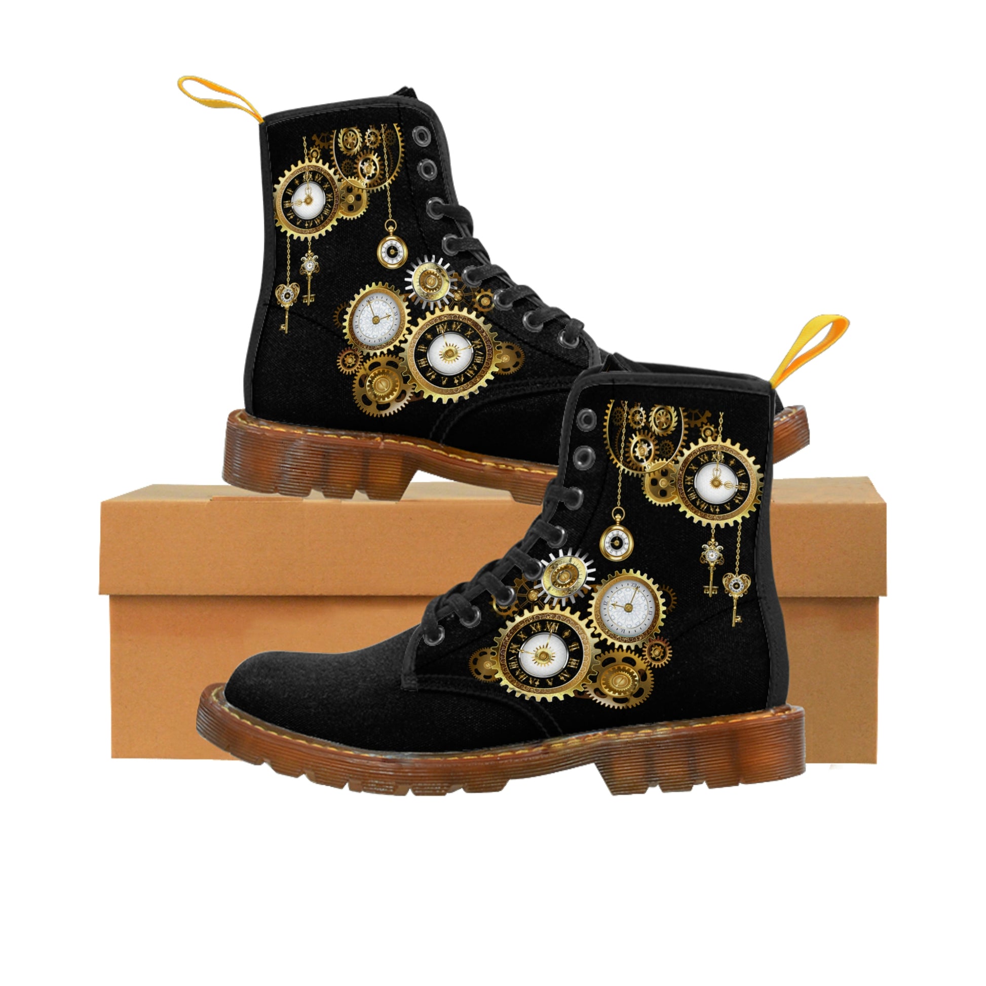 Clocks And Cogs Men's Canvas Boots - Men's Boots - Brown - Left and Right