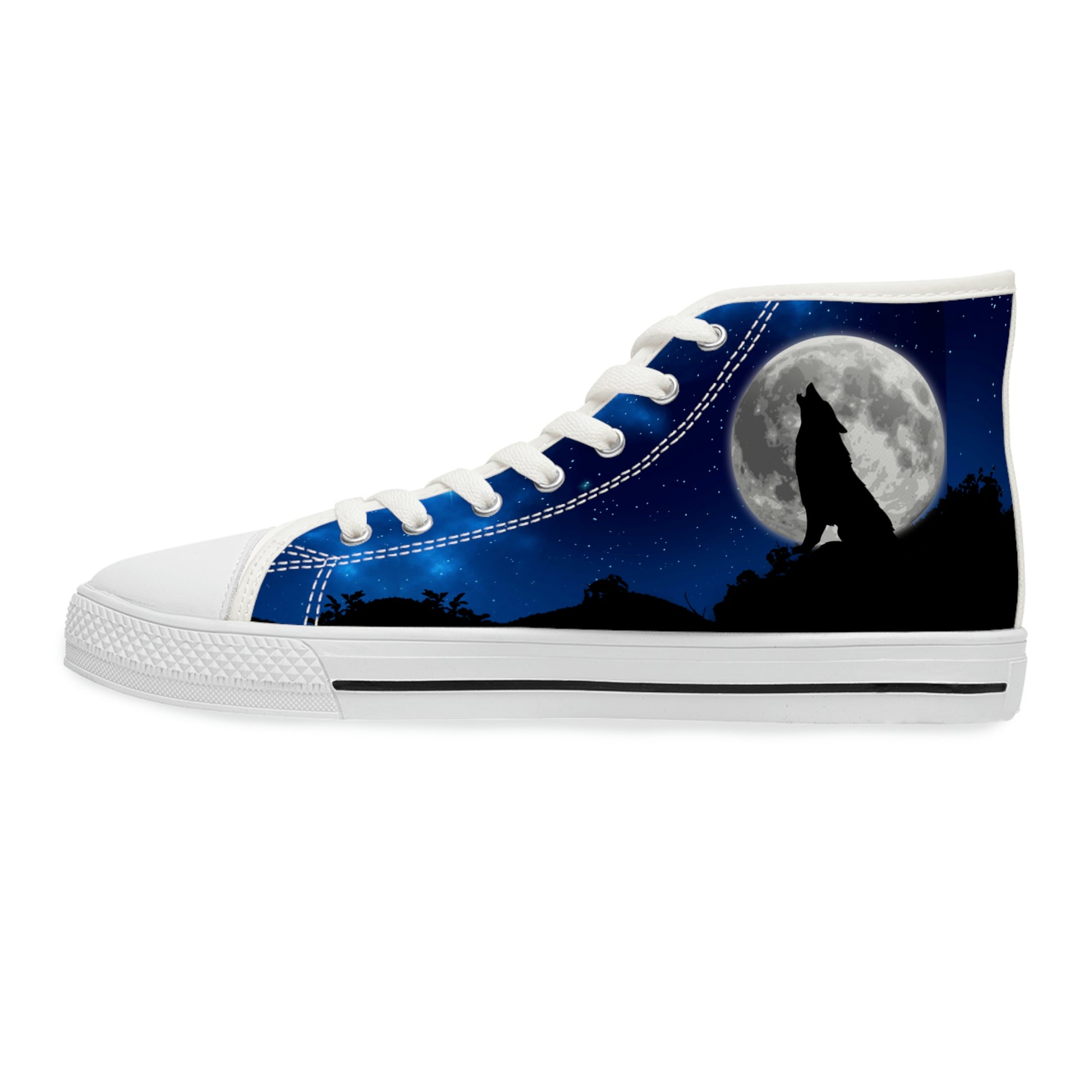 Full Moon Women's High Top Canvas Shoes - Sneakers - White - Left