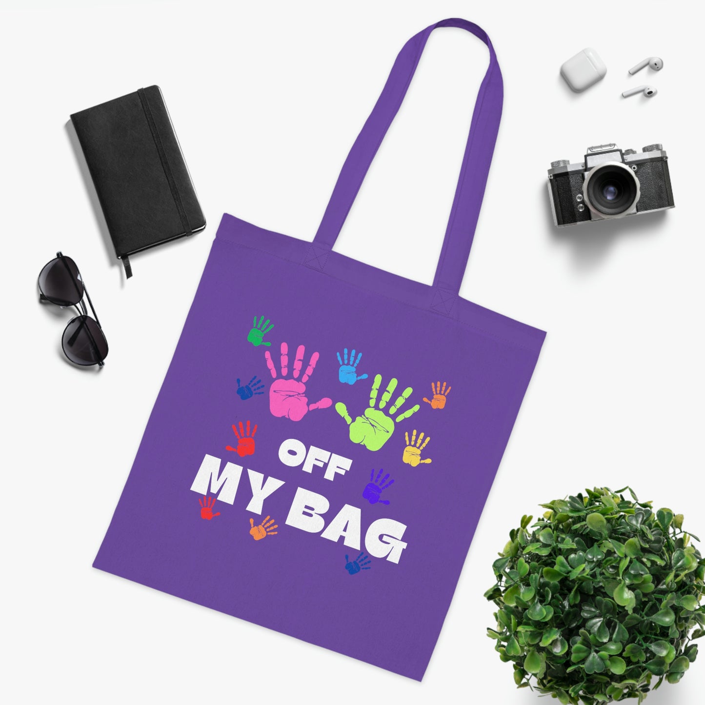 Hands Off Canvas Tote Bag | Reusable Grocery Bag | Shoulder Bag | Cute Tote Bag | Purple