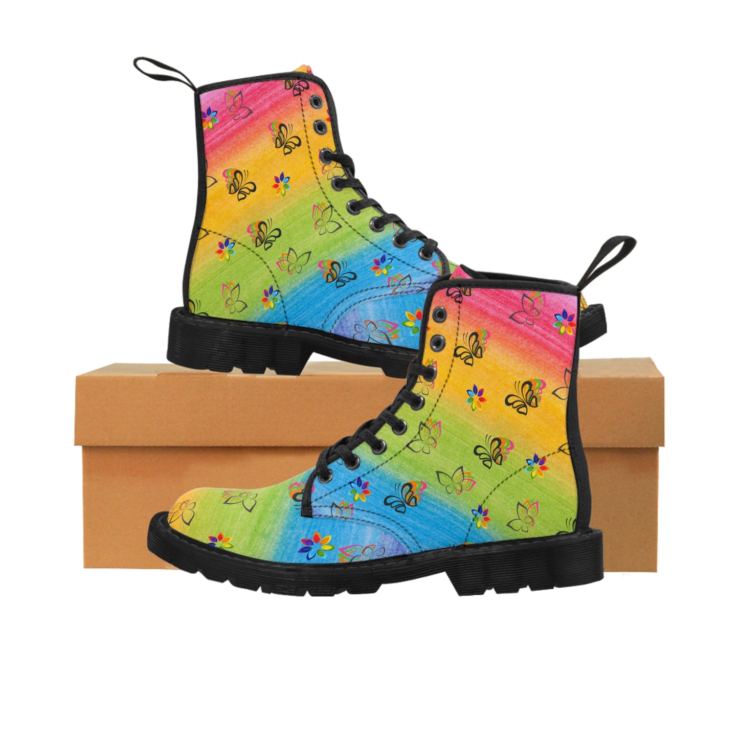 Colourful Butterflies Women's Canvas Boots - Women’s Boots - Black