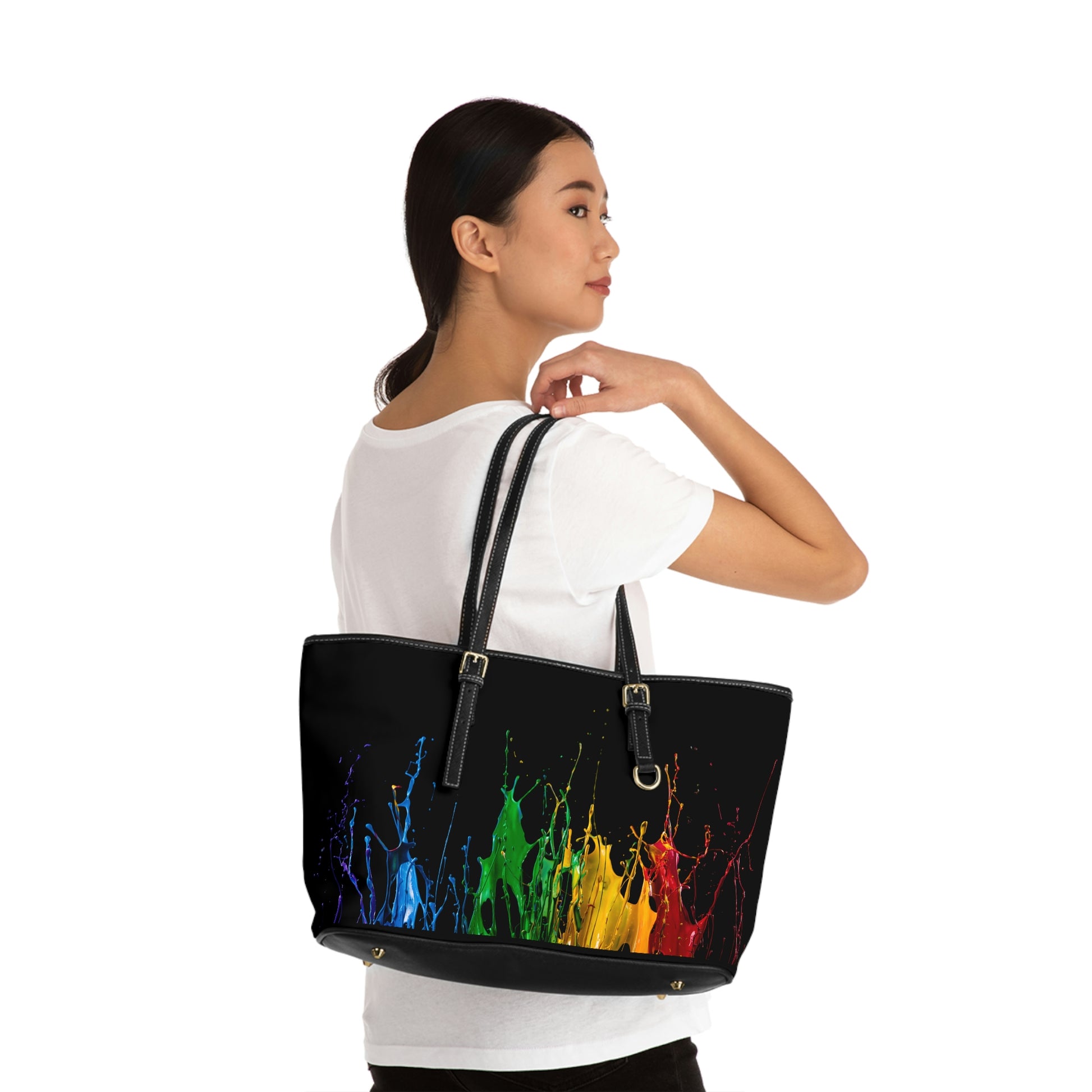 Splash Of Paint PU Leather Shoulder Bag - Leather Tote Bag - Stylish Tote Bag