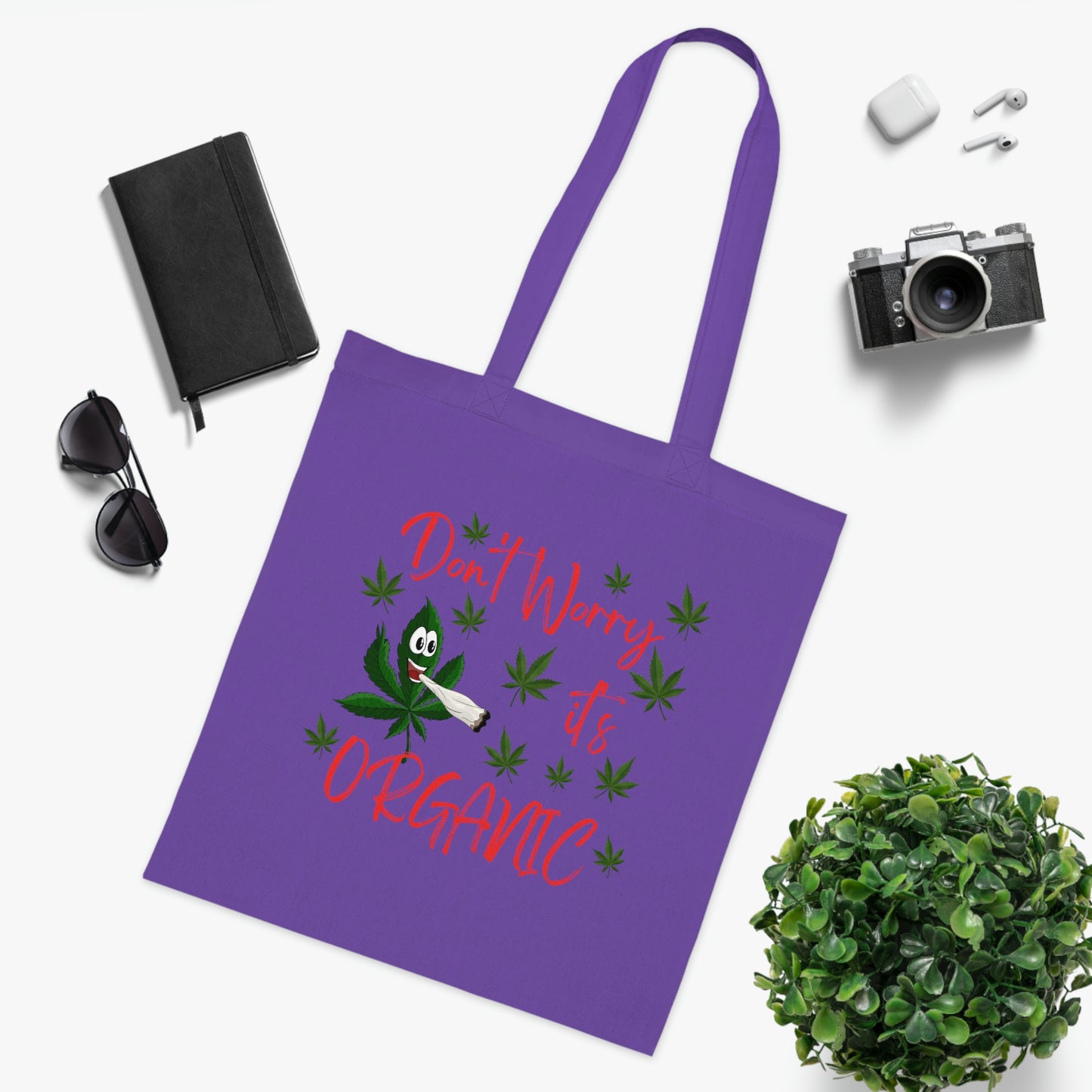 Don't Worry Canvas Tote Bag | Reusable Grocery Bag | Shoulder Bag | Cute Tote Bag | Purple