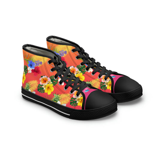 Tropical Flowers Women's High Top Canvas Shoes - Sneakers - Black