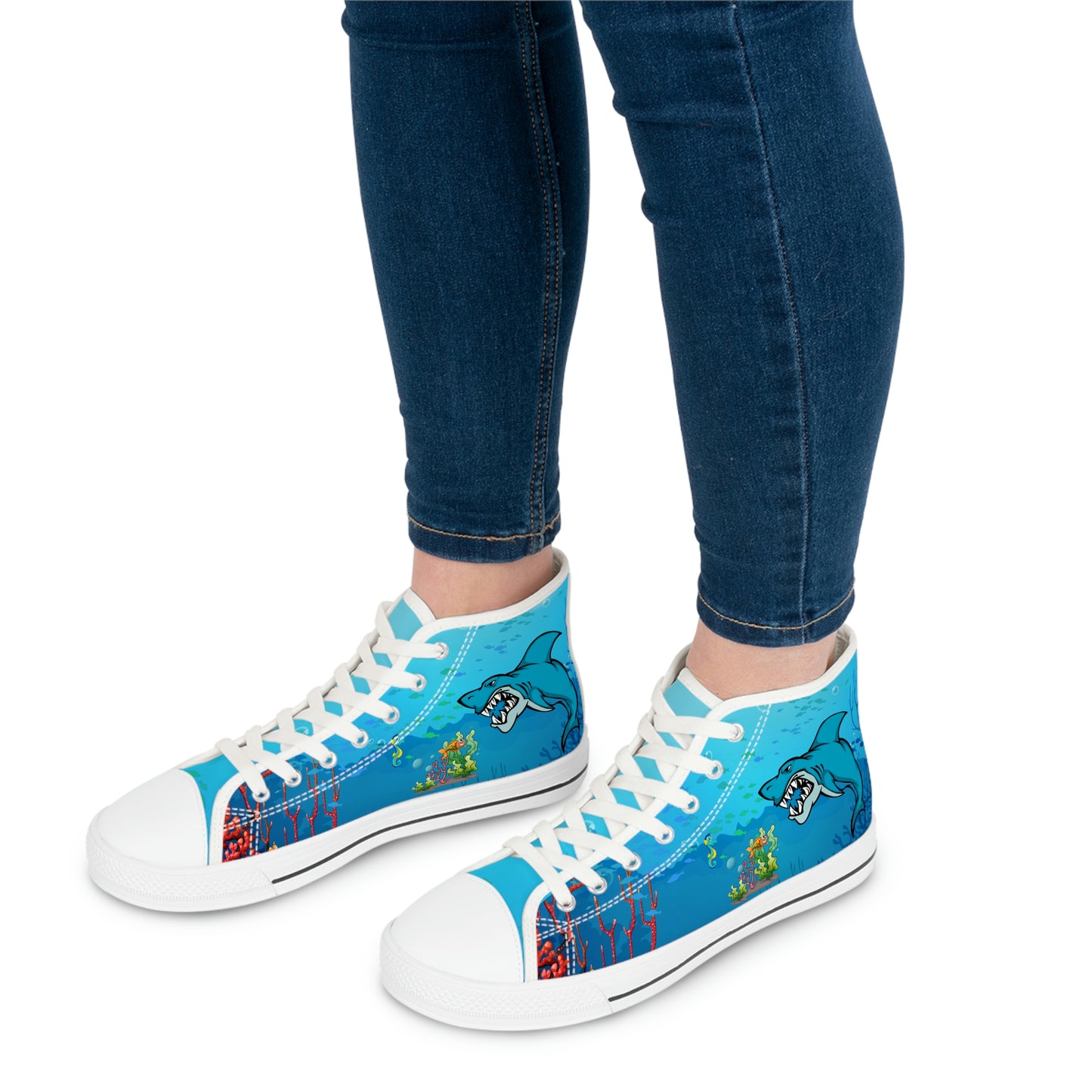 Shark Women's High Top Canvas Shoes - Sneakers - Whtie - On The Go