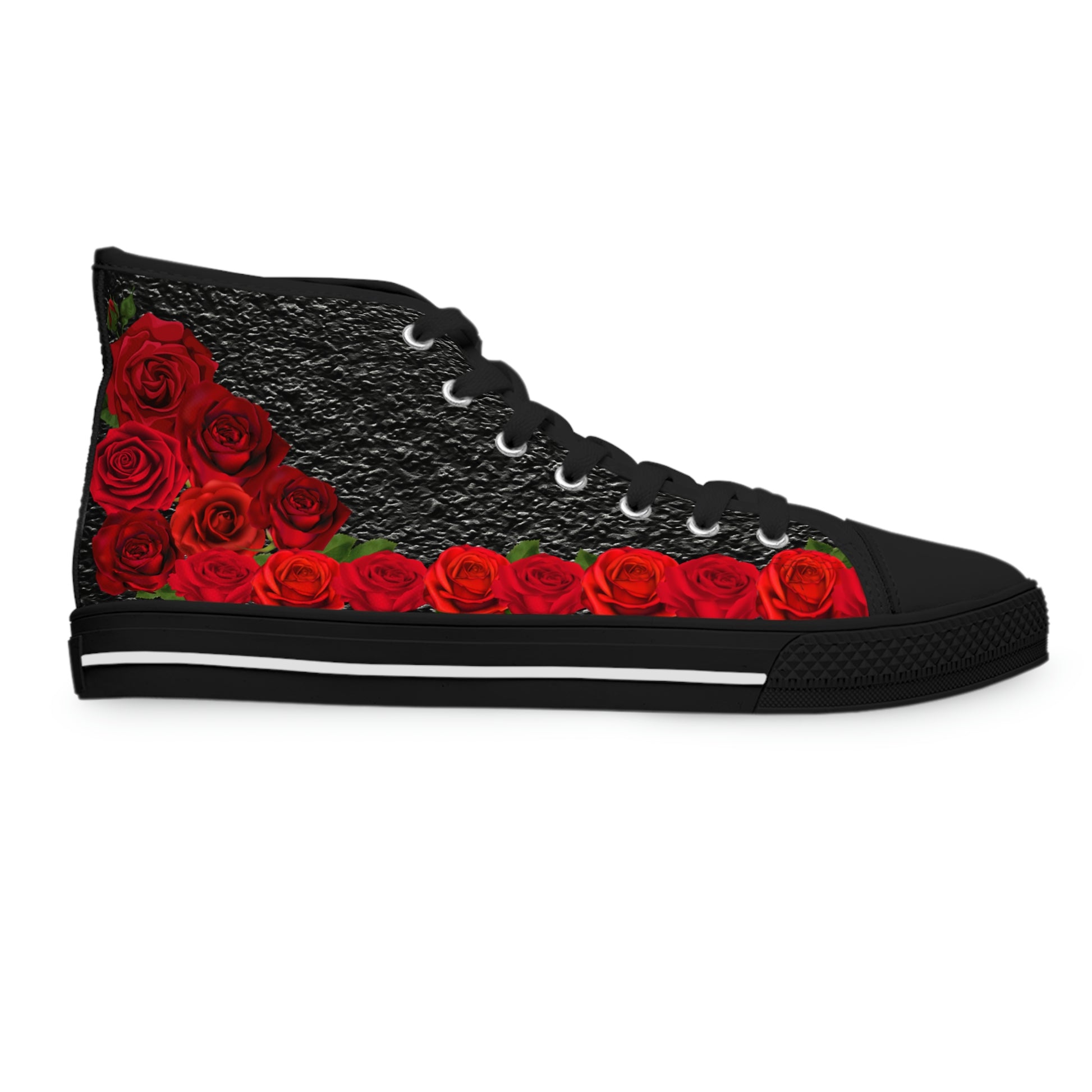 Roses Women's High Top Canvas Shoes - Sneakers - Black - Right