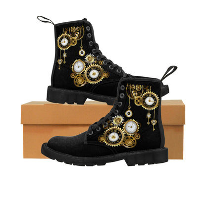 Clocks And Cogs Men's Canvas Boots - Men's Boots - Black - Left and Right