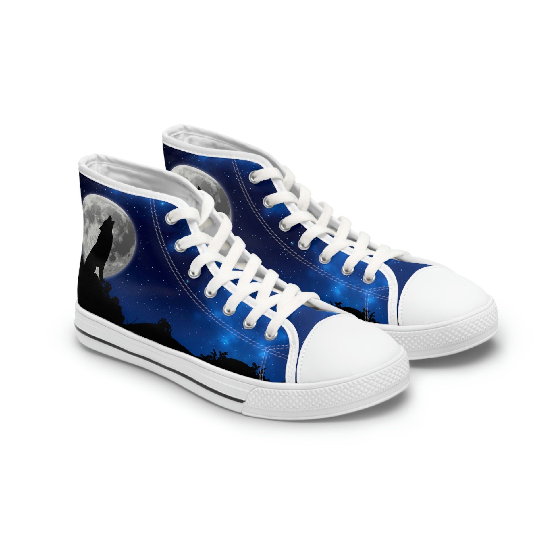 Full Moon Women's High Top Canvas Shoes - Sneakers - White - Left and Right