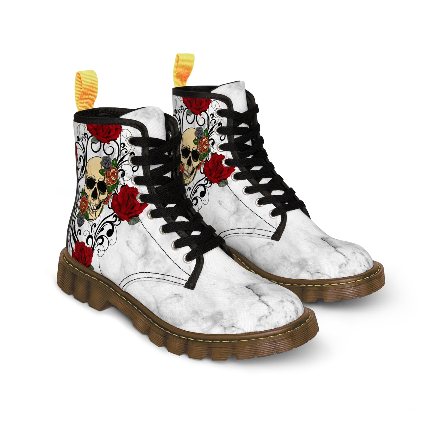 Skull &amp; Roses Women's Canvas Boots - Women’s Boots - Brown - Left And Right