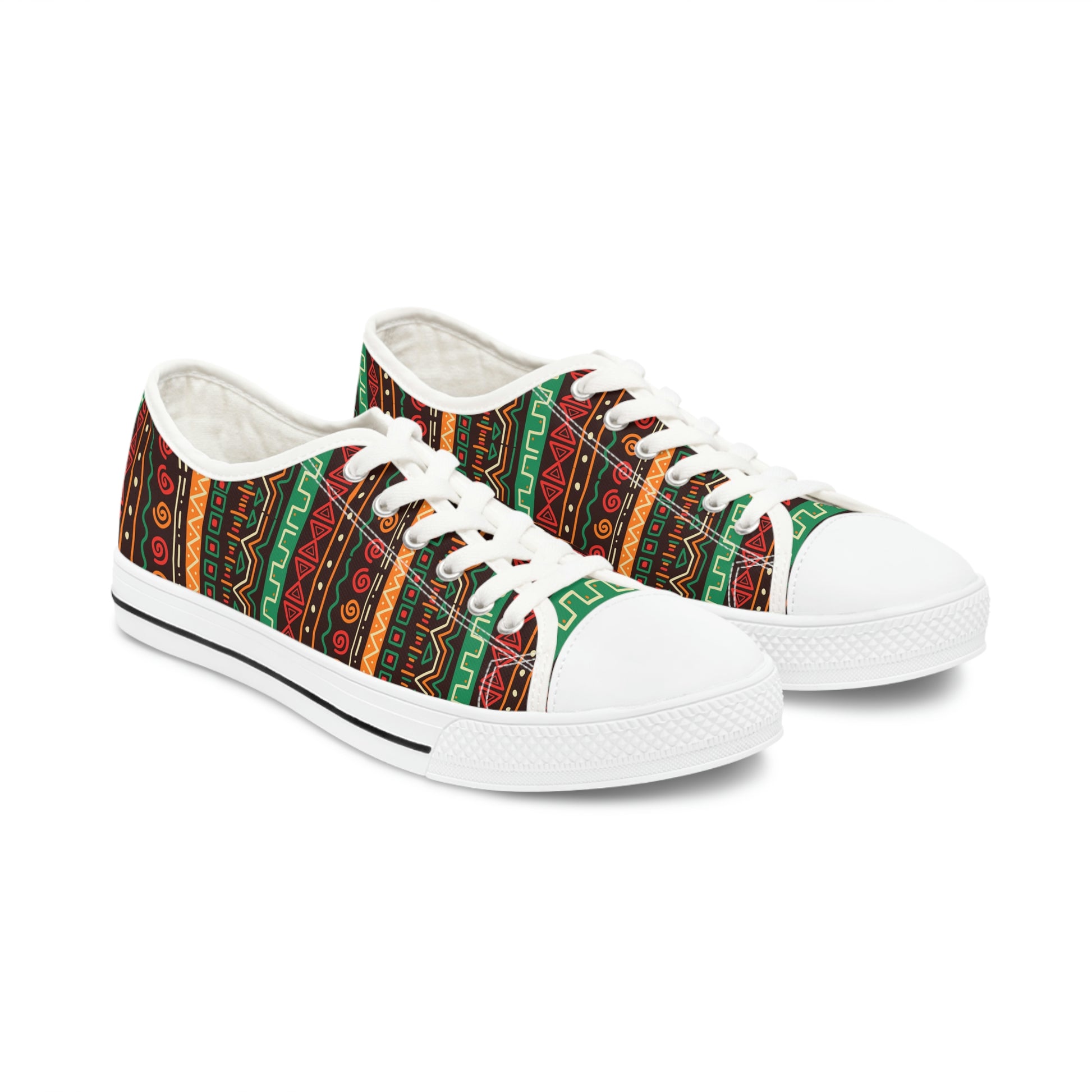 African Pattern Women's Low Top Canvas Shoes - Sneakers - White