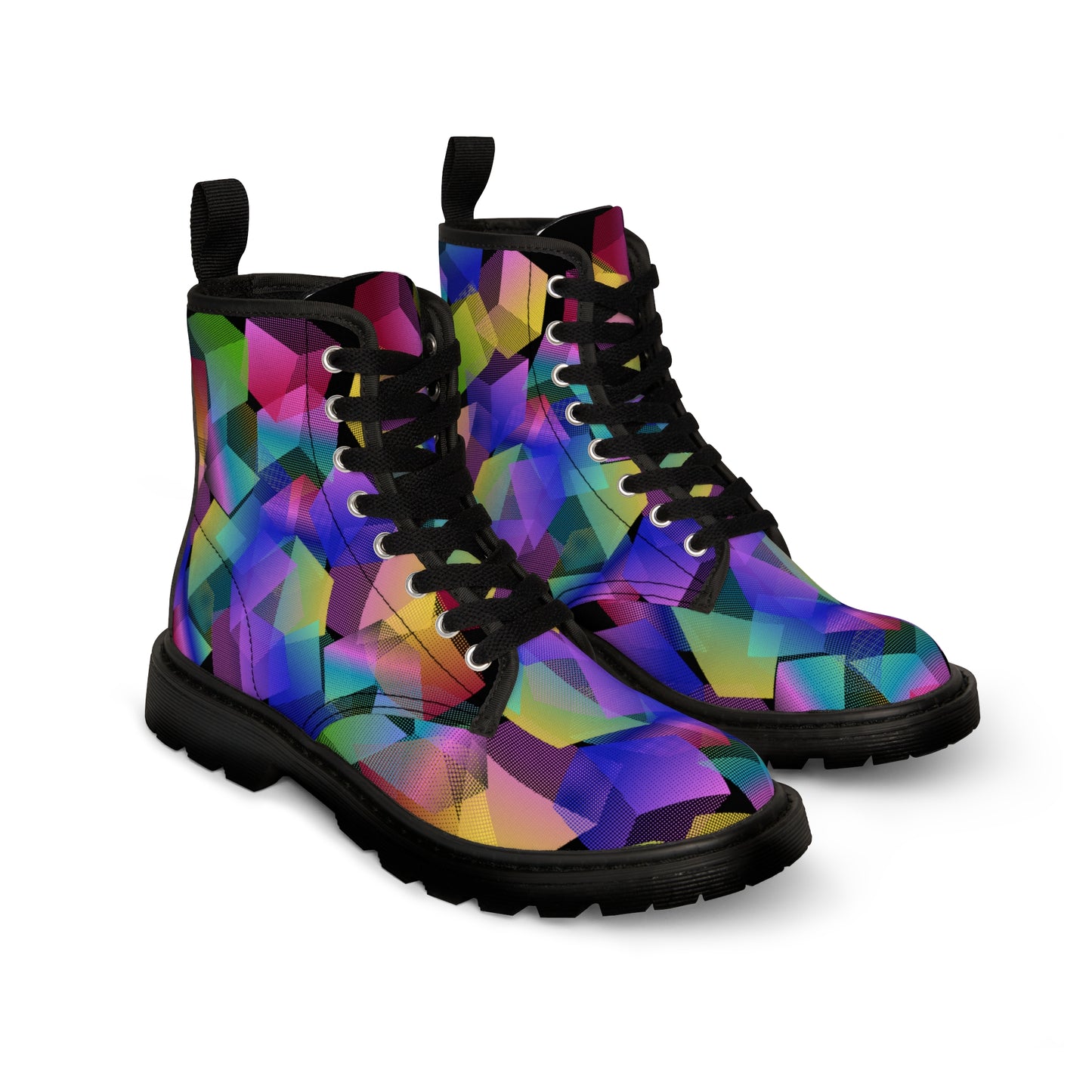 Vibrant Cubes Women's Canvas Boots - Women’s Boots - Black - Left And Right