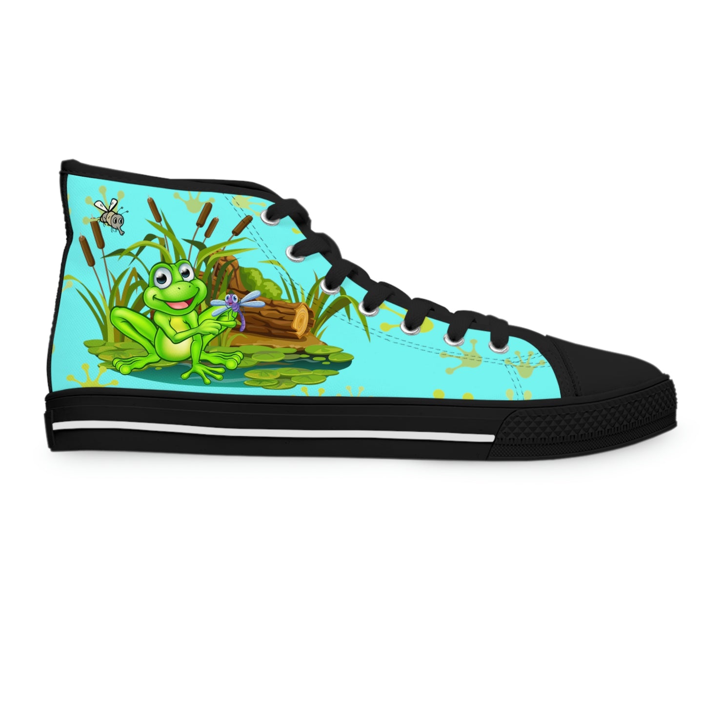 Frog In The Pond Women's High Top Canvas Shoes - Sneakers - Black - Right