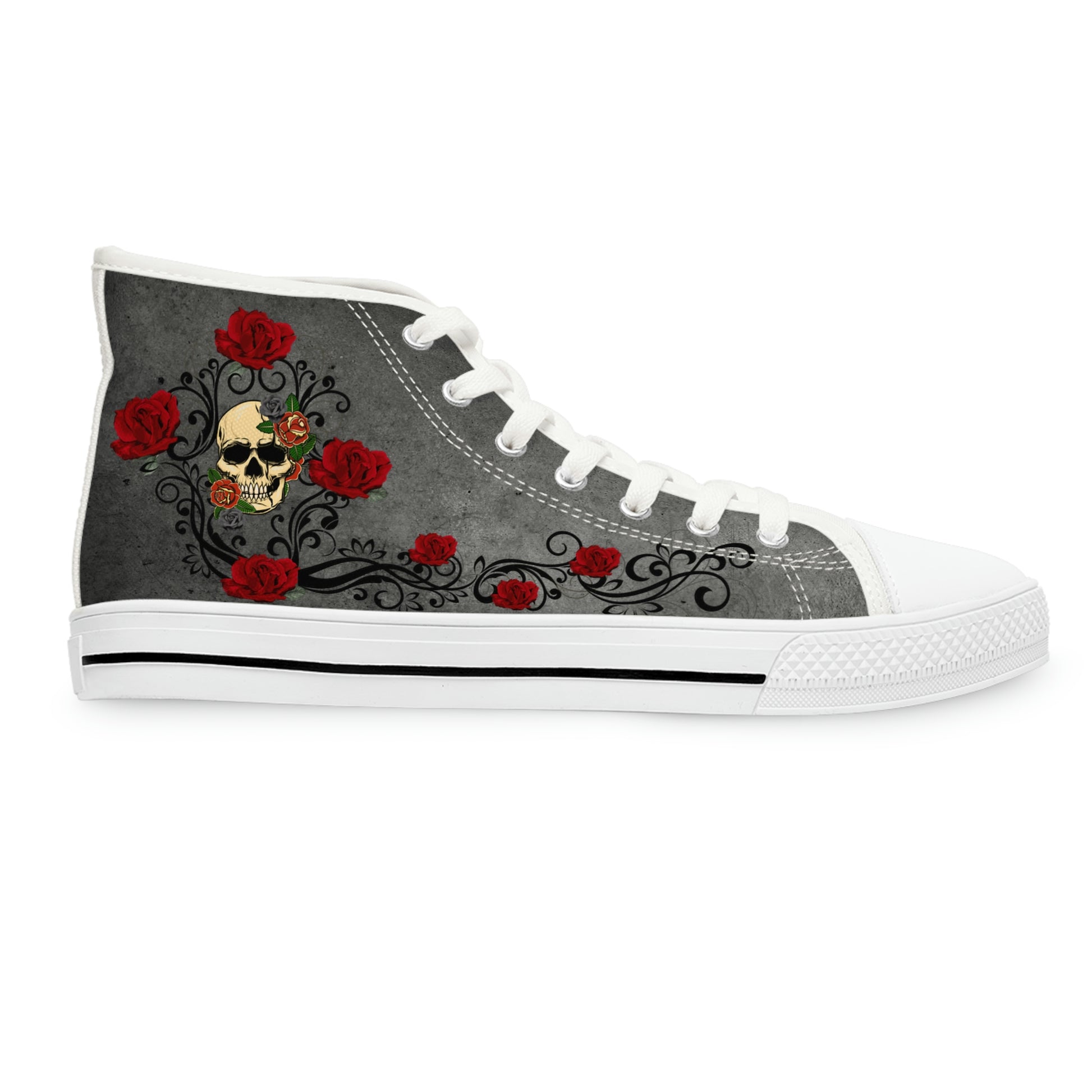 Skull&amp;Roses Women's High Top Canvas Shoes - Sneakers - White - Right