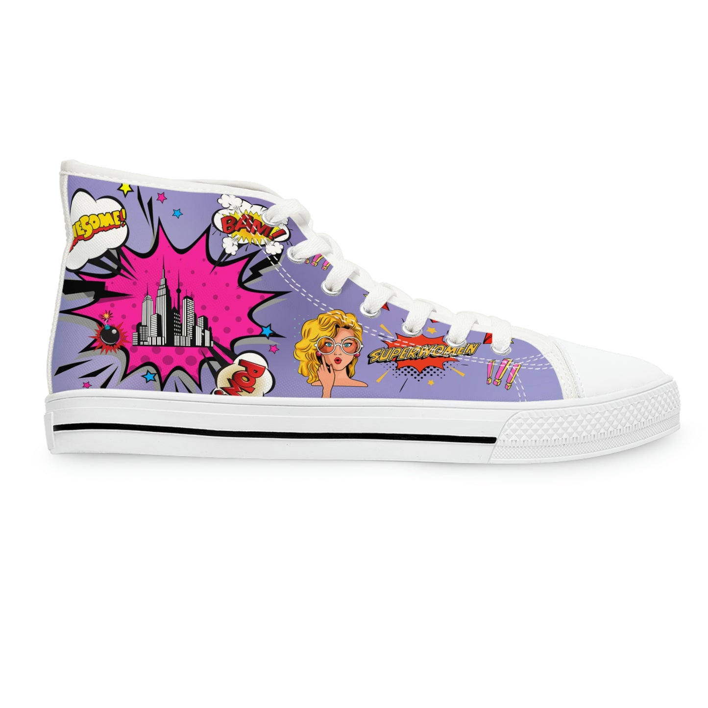 Comic Women's High Top Canvas Shoes - Sneakers - White - Right