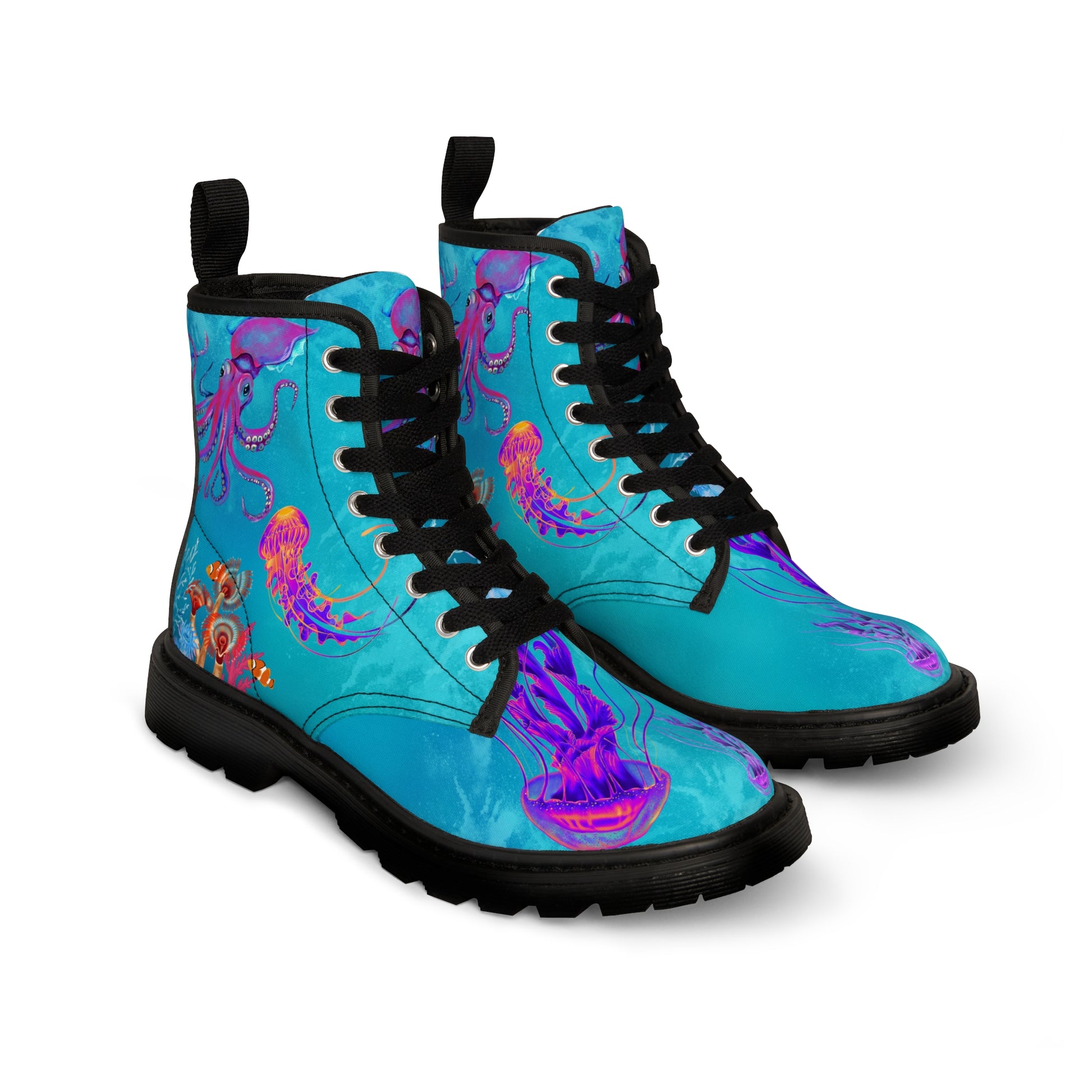 Under The Sea Women's Canvas Boots - Women’s Boots - Black - Left And Right