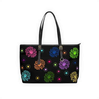 Vibrant Flowers PU Leather Shoulder Bag - Leather Tote Bag - Front