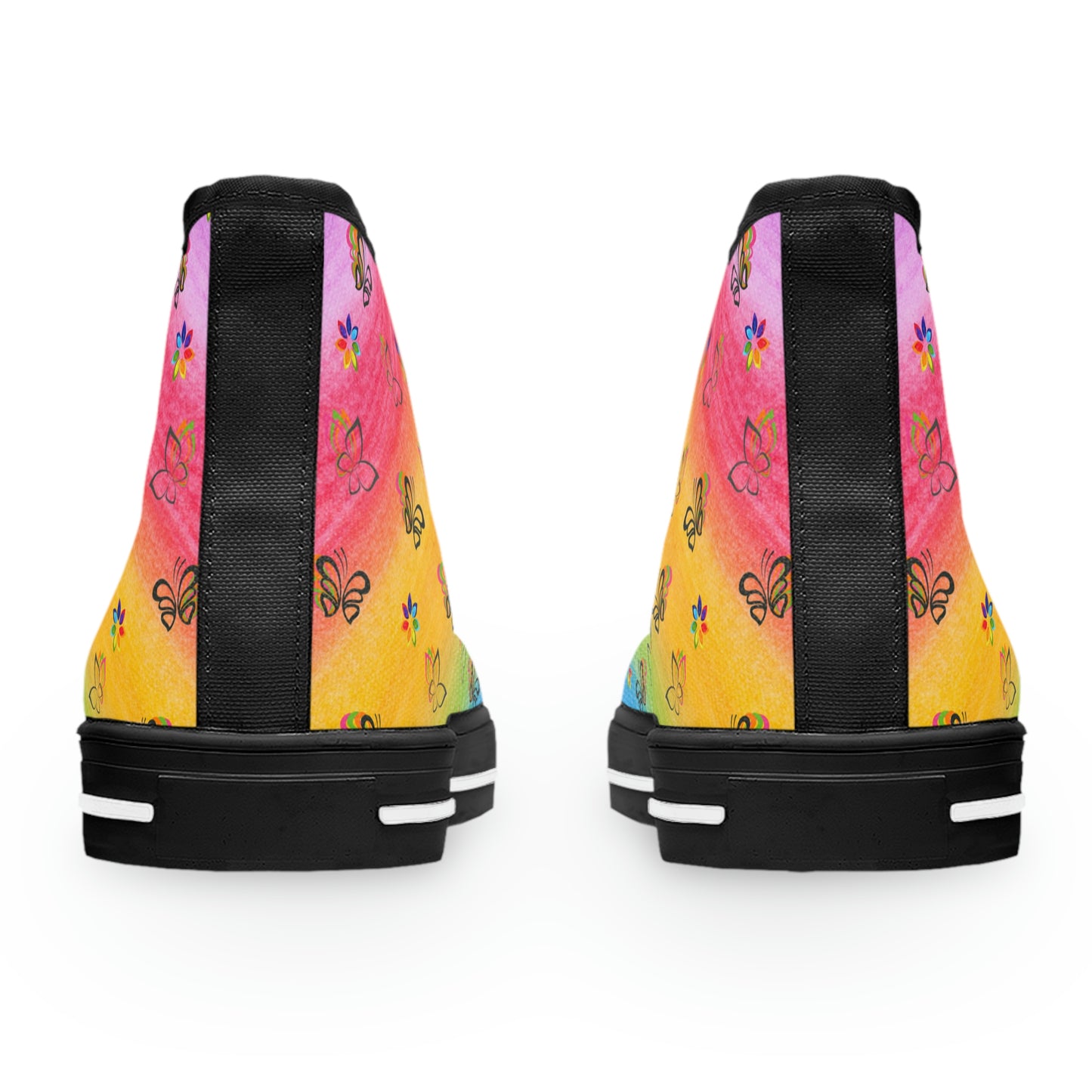 Rainbow Butterflies Women's High Top Canvas Shoes - Sneakers - Black - Back