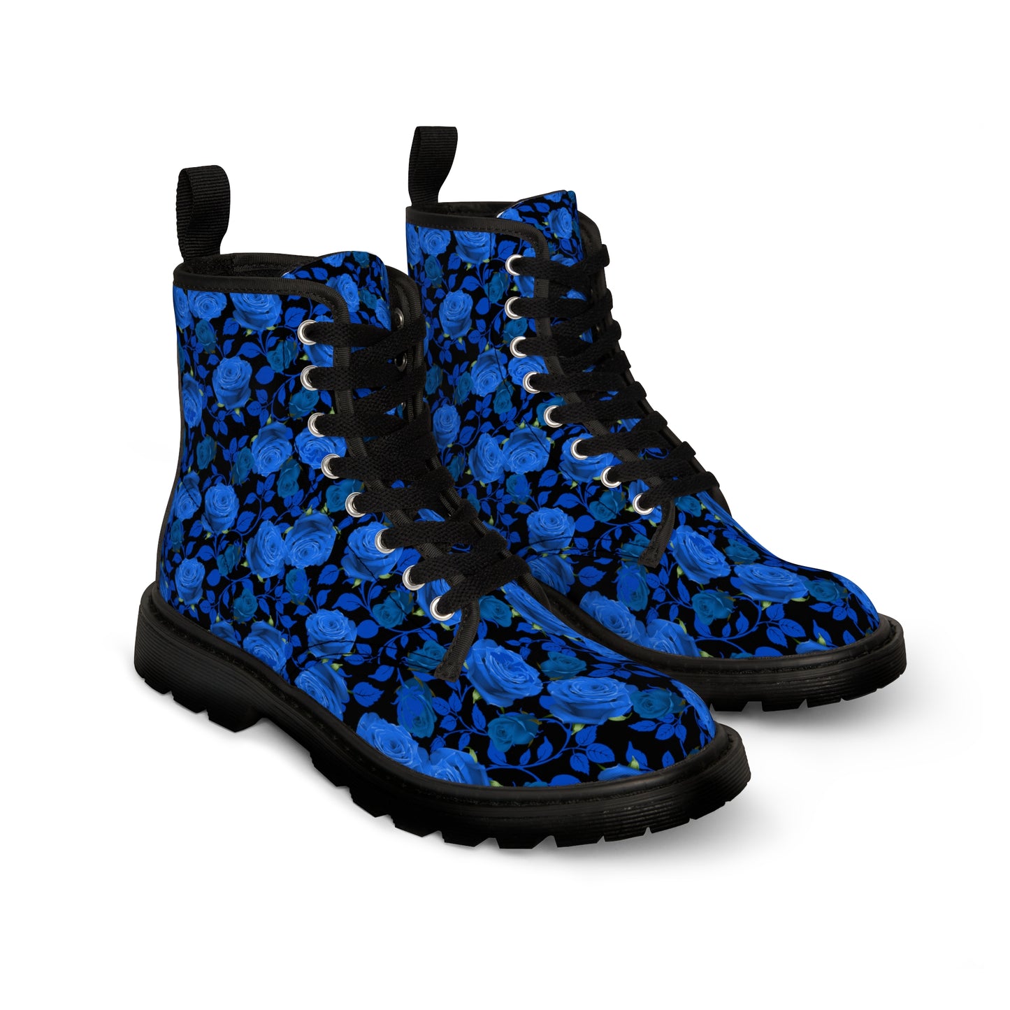 Blue Roses Women's Canvas Boots - Women’s Boots - Black - Left And Right