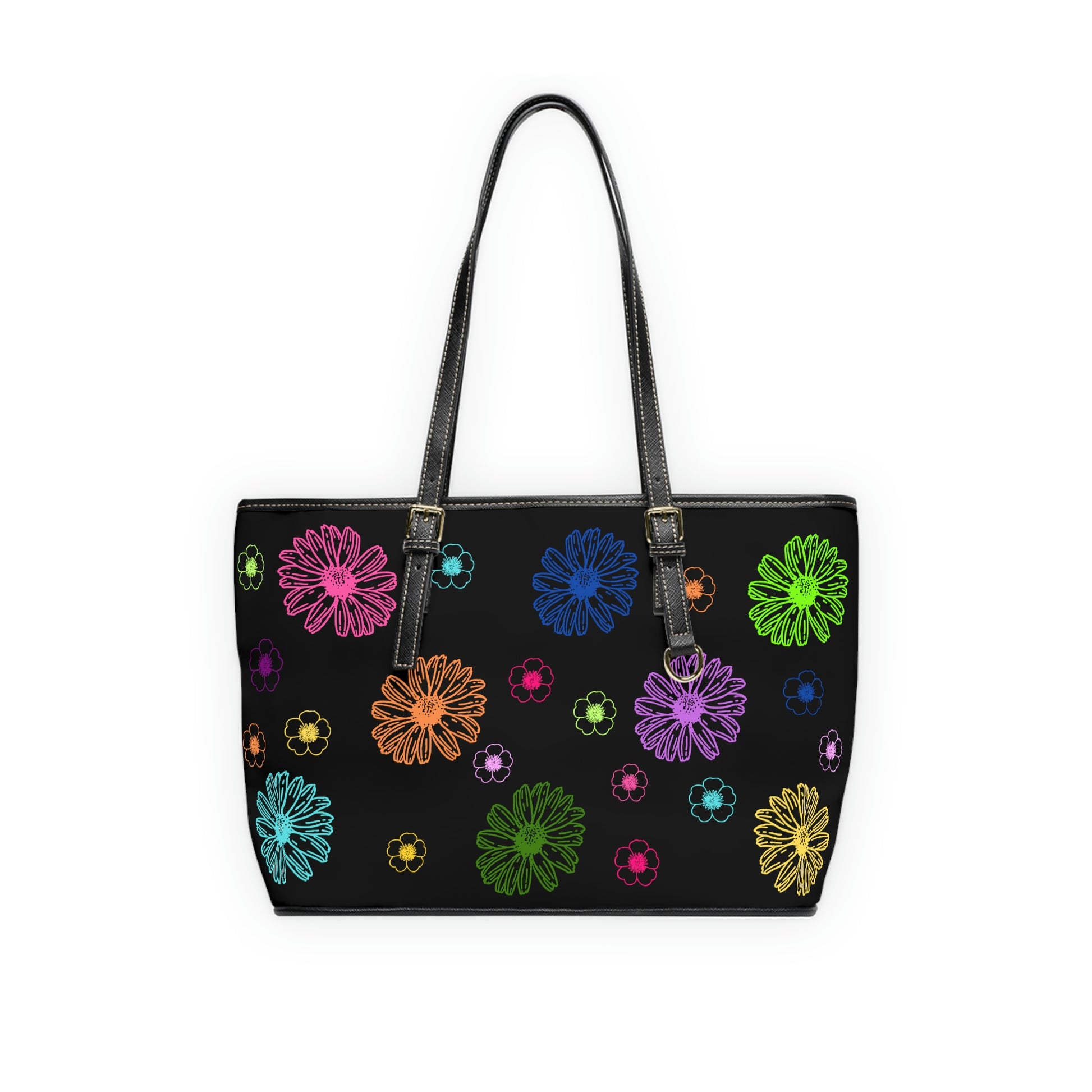 Vibrant Flowers PU Leather Shoulder Bag - Leather Tote Bag - Back