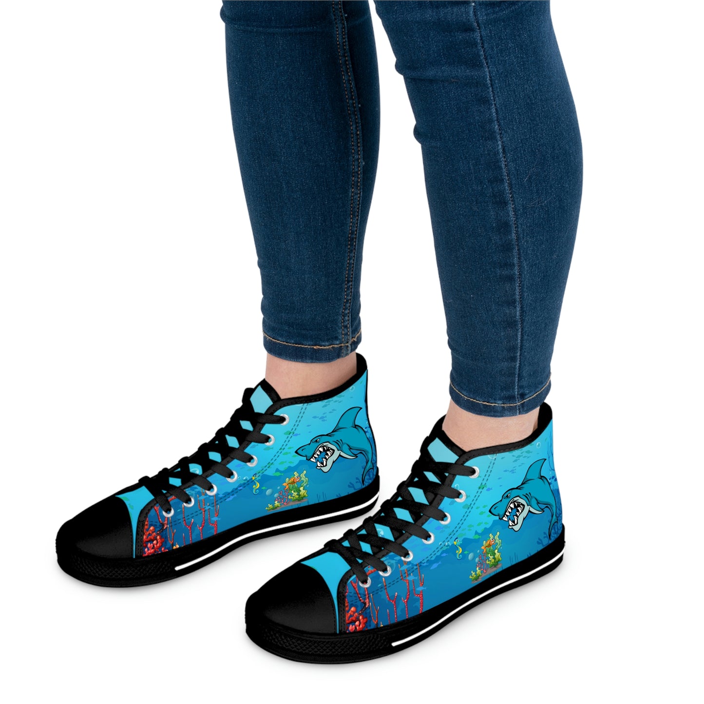 Shark Women's High Top Canvas Shoes - Sneakers - Black - On The Go