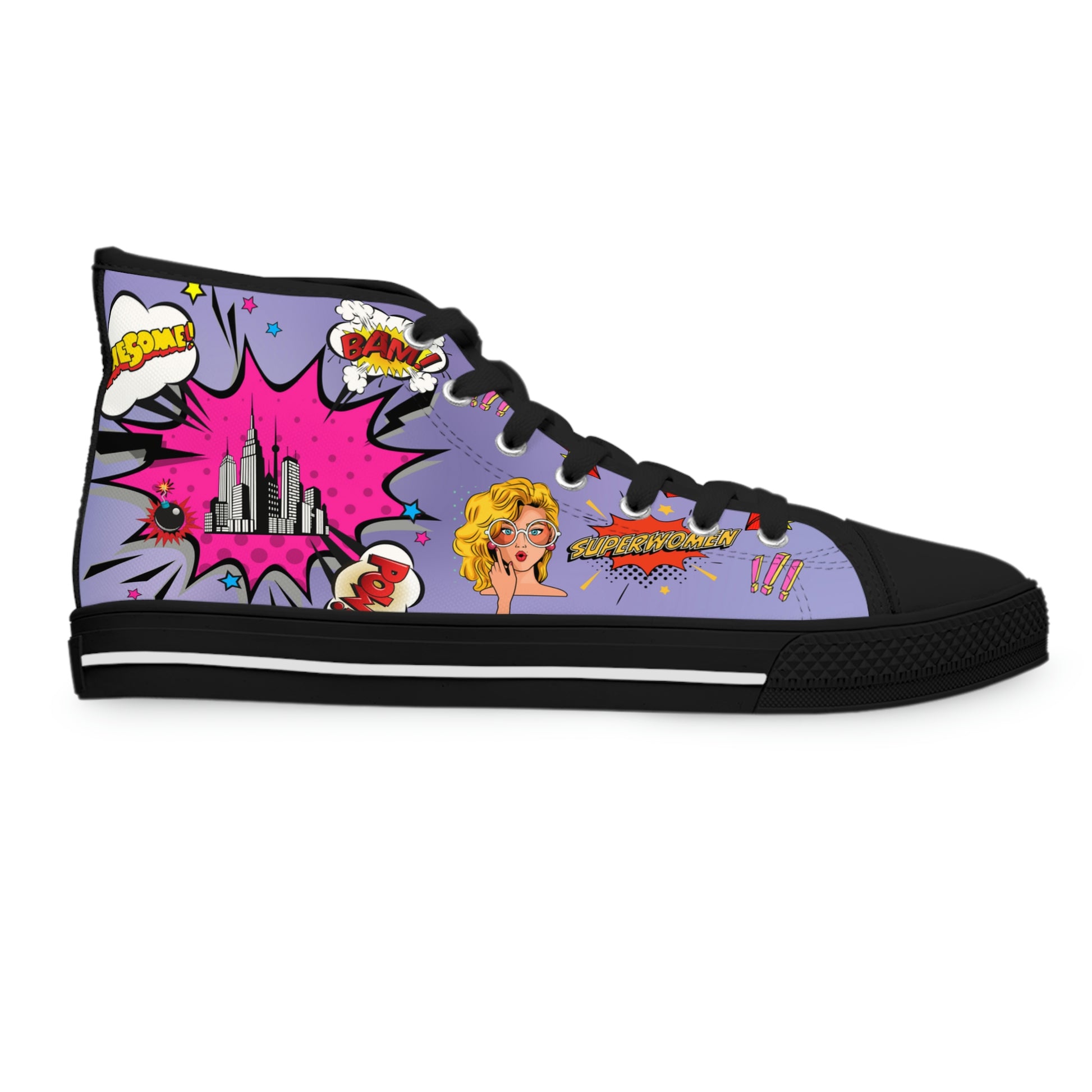 Comic Women's High Top Canvas Shoes - Sneakers - Black - Right