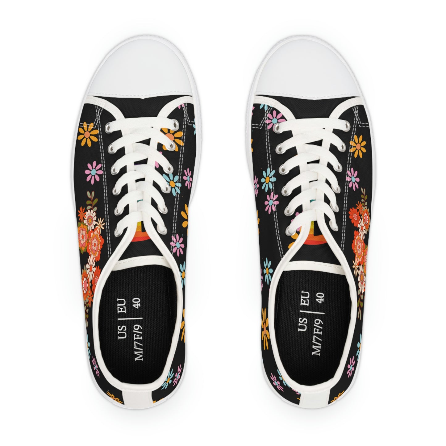 Colourful Flowers Womens Low Top Canvas Shoes | Sneakers | White | Top