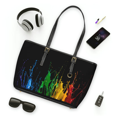 Splash Of Paint PU Leather Shoulder Bag - Leather Tote Bag - Elegant Bag