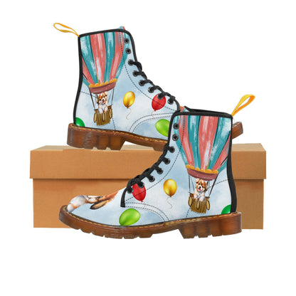 Puppy in The Hot Air Balloon Women's Canvas Boots - Women’s Boots - Brown