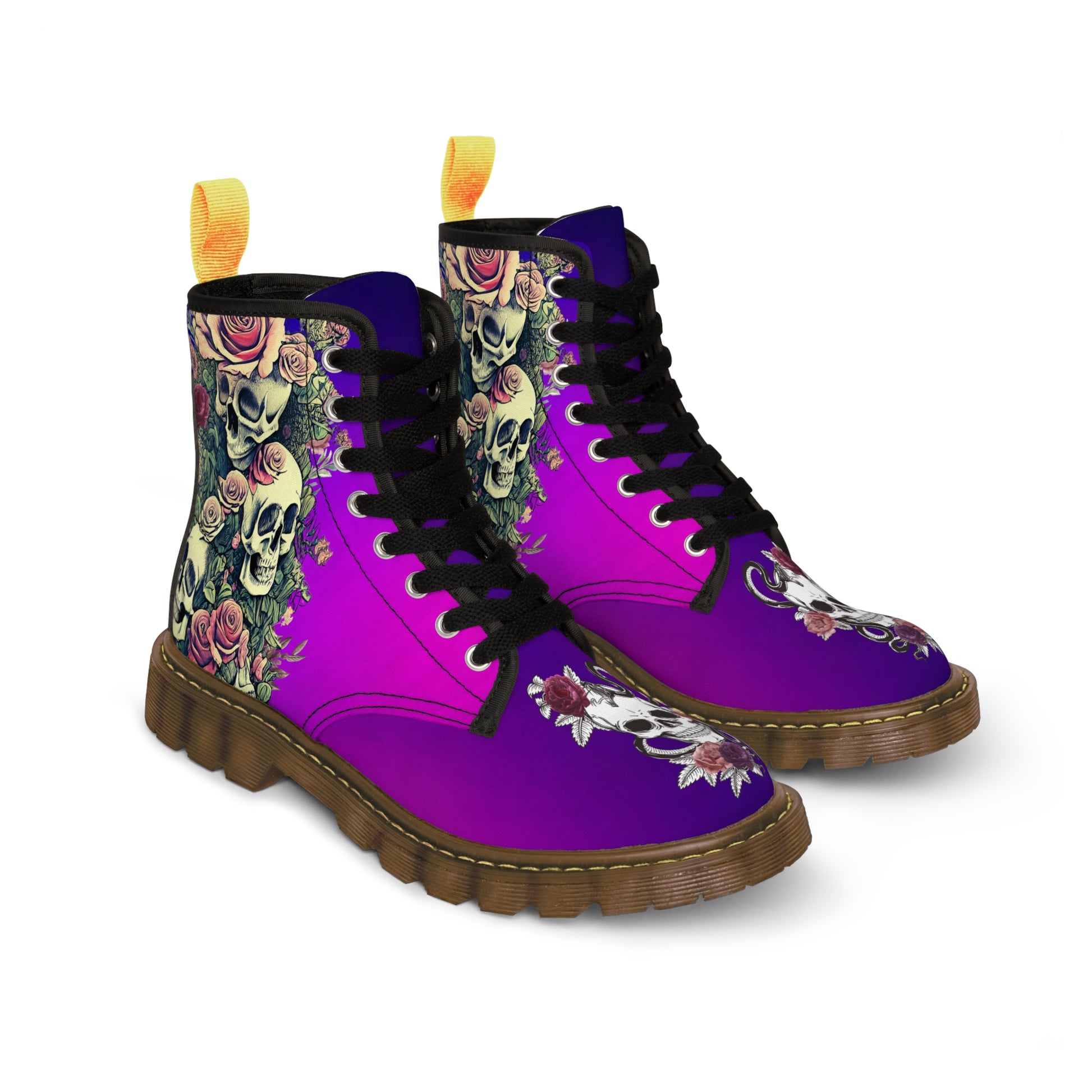 Skulls In The Garden Women's Canvas Boots - Women’s Boots - Brown - Left And Right