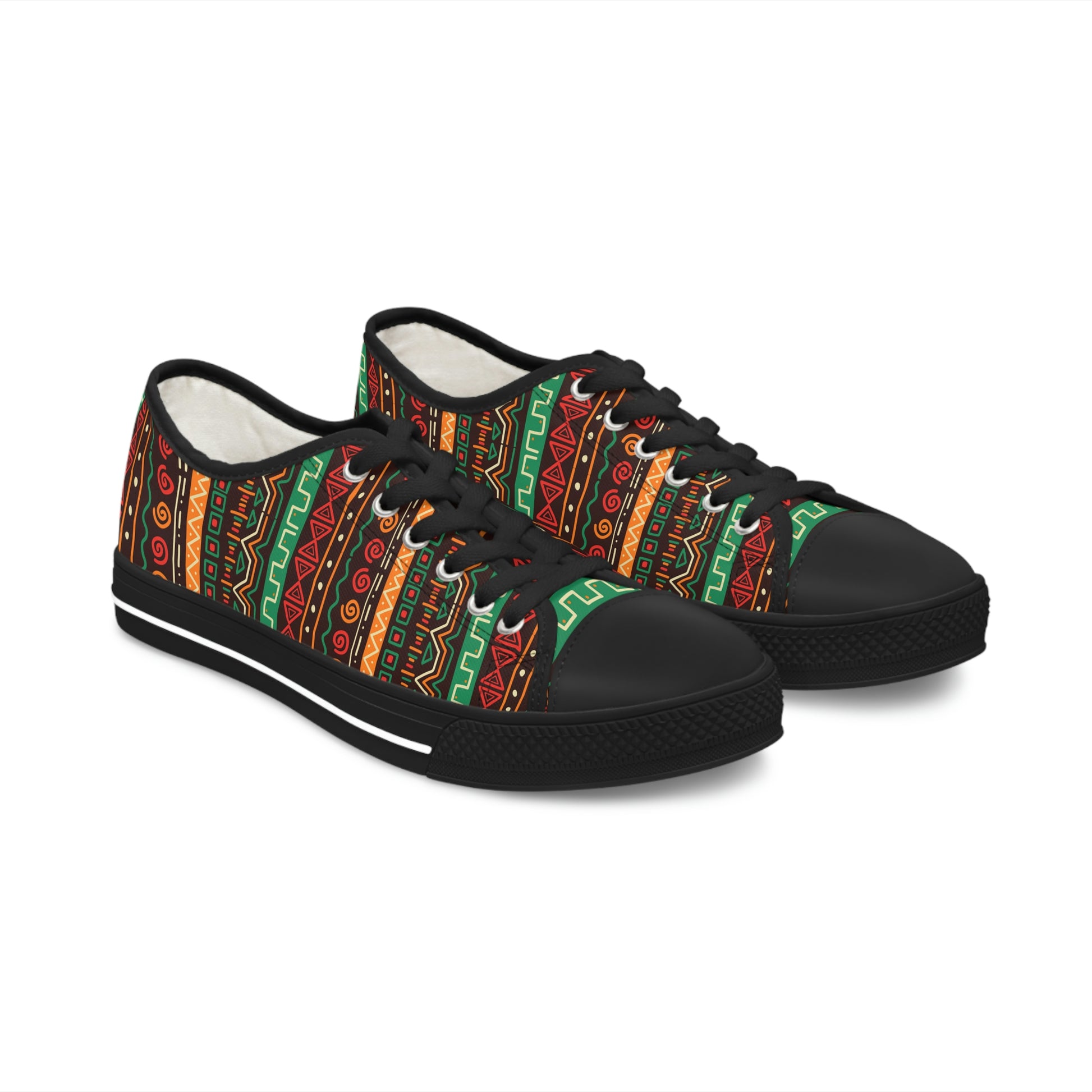 African Pattern Women's Low Top Canvas Shoes - Sneakers - Black