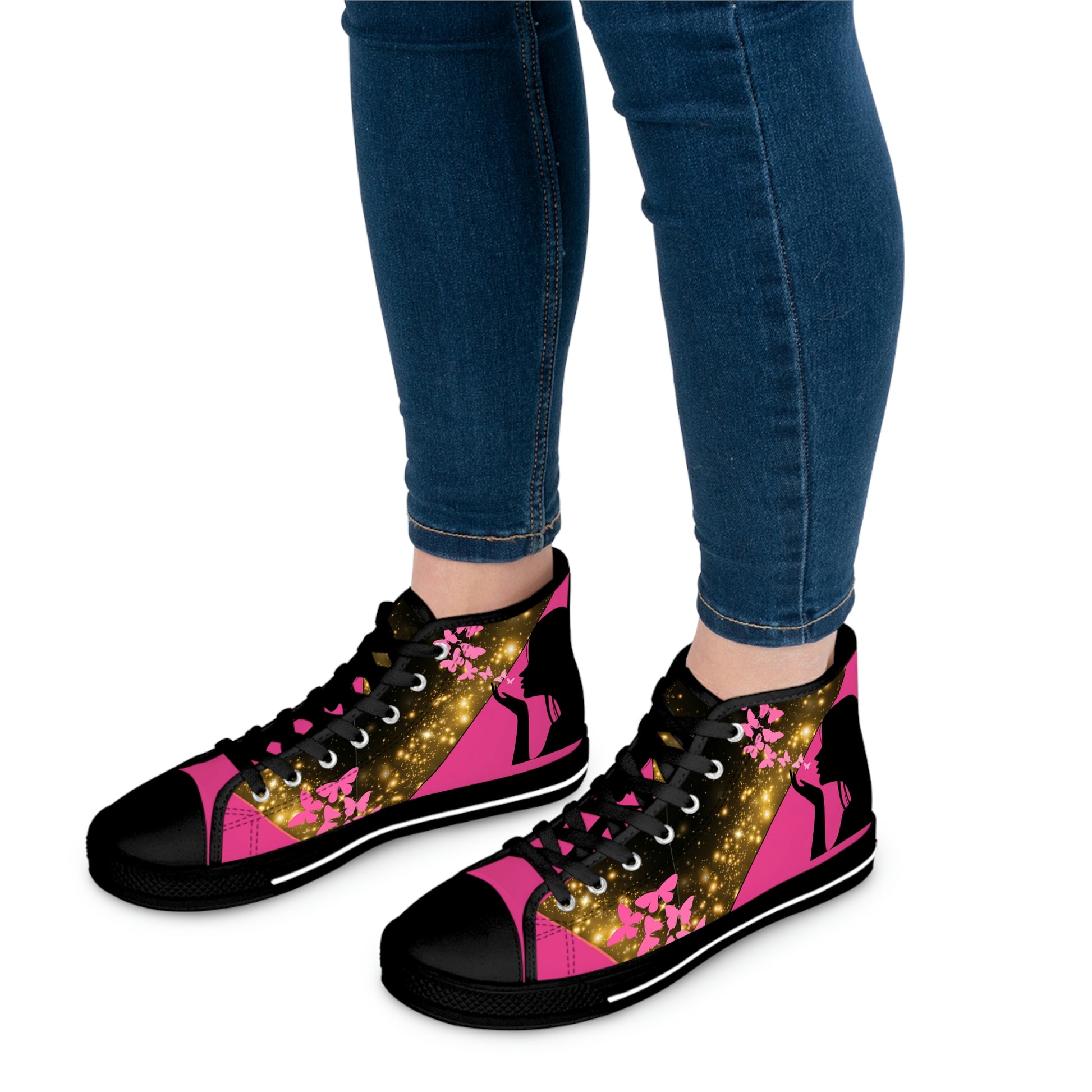 Magical Butterflies Women's High Top Canvas Shoes - Sneakers - Black - On The Go