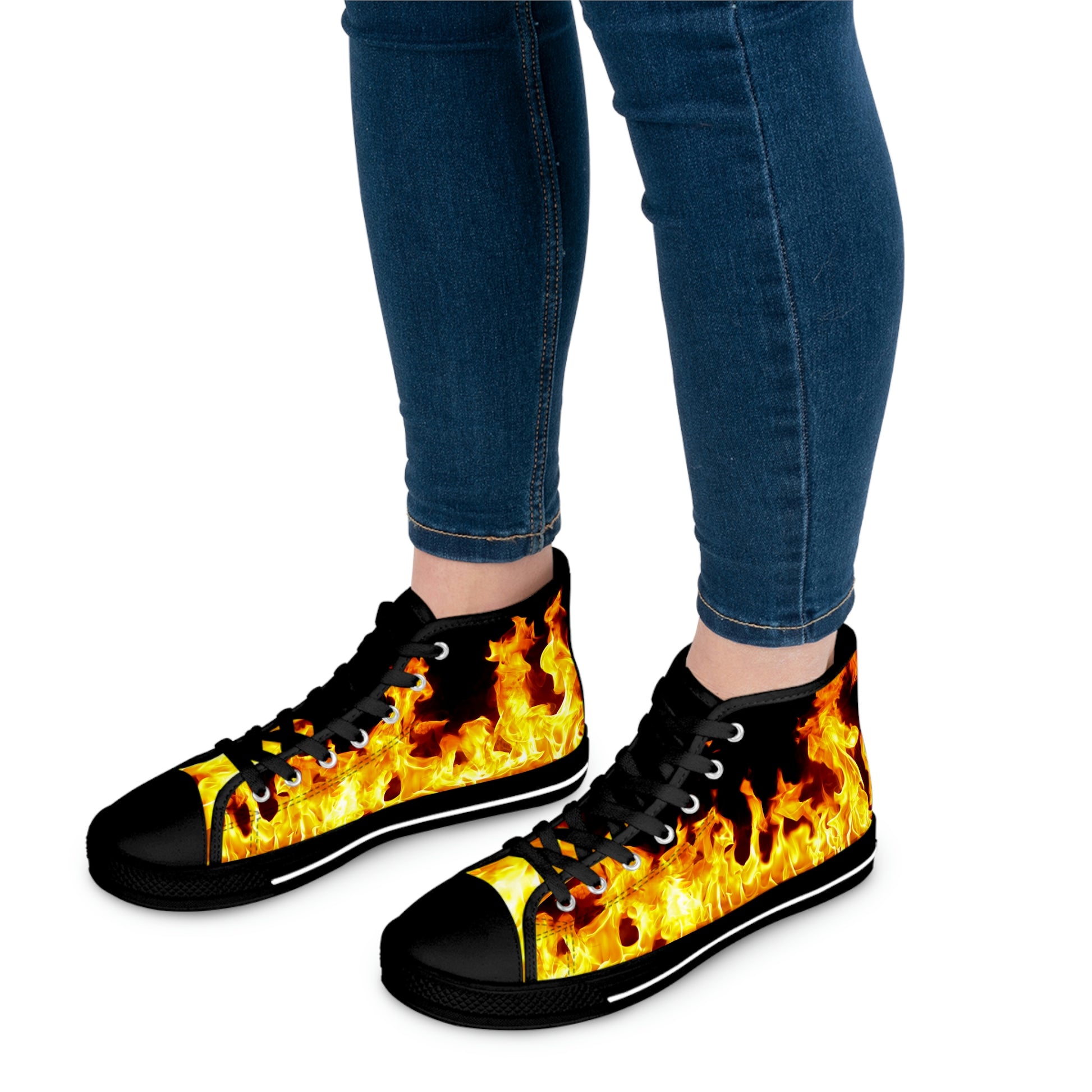 Flames Women's High-Top Canvas Shoes - Sneakers - Black