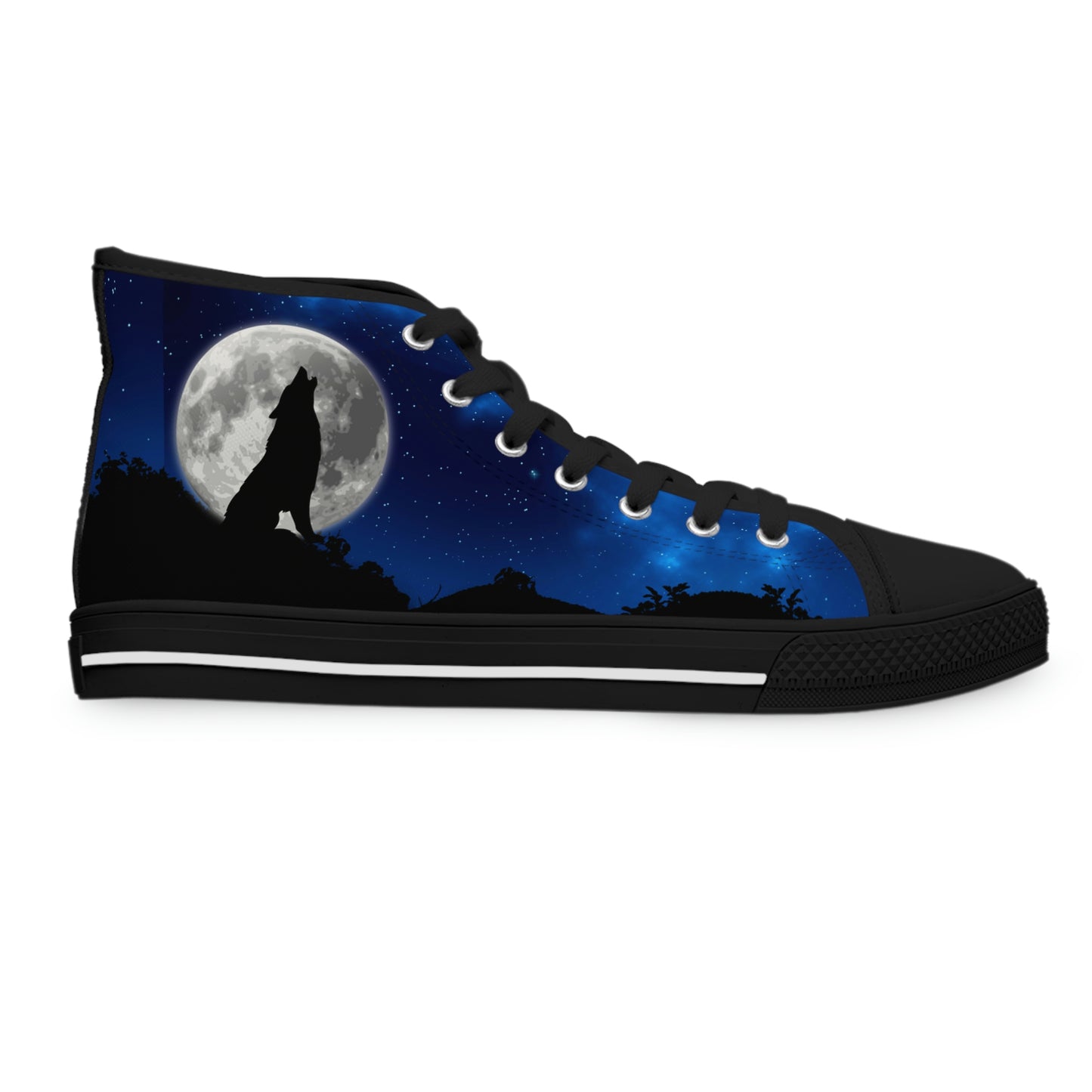 Full Moon Women's High Top Canvas Shoes - Sneakers - Black - Right