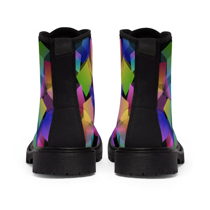 Vibrant Cubes Women's Canvas Boots - Women’s Boots - Black - Back