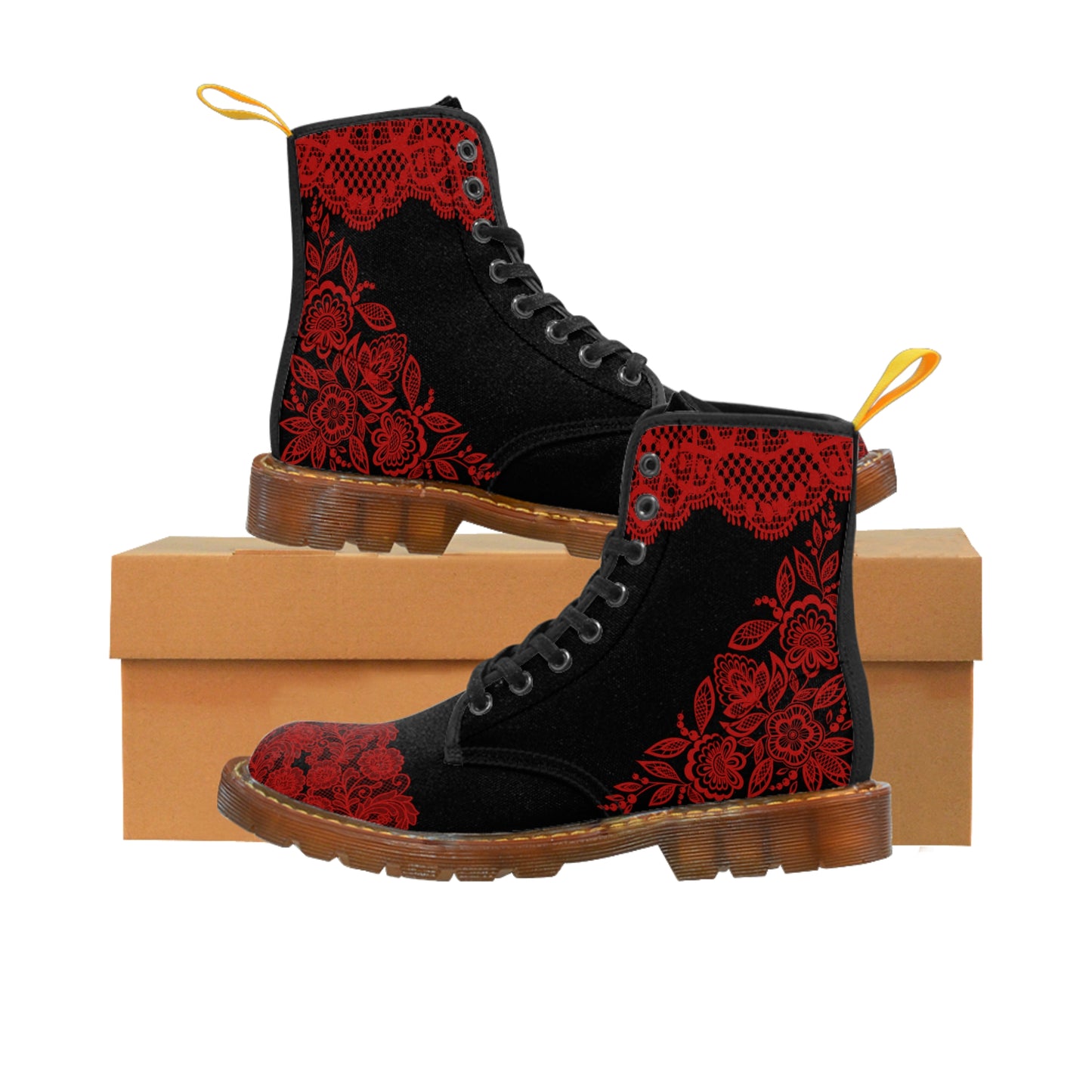 Red Lace Women's Canvas Boots - Women’s Boots - Brown