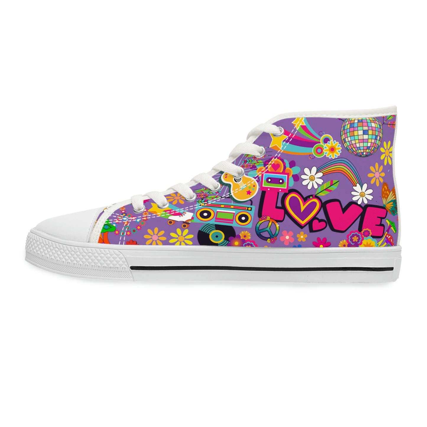 Hippie Love Women's High Top Canvas Shoes - Sneakers - White - Left