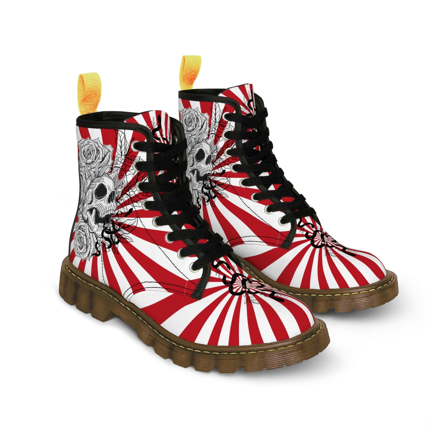 Skull Men's Canvas Boots - Mens Boots - Footwear - Brown - Left And Right