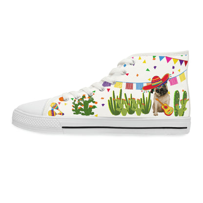 Mexican Women's High Top Canvas Shoes - Sneakers - White - Left