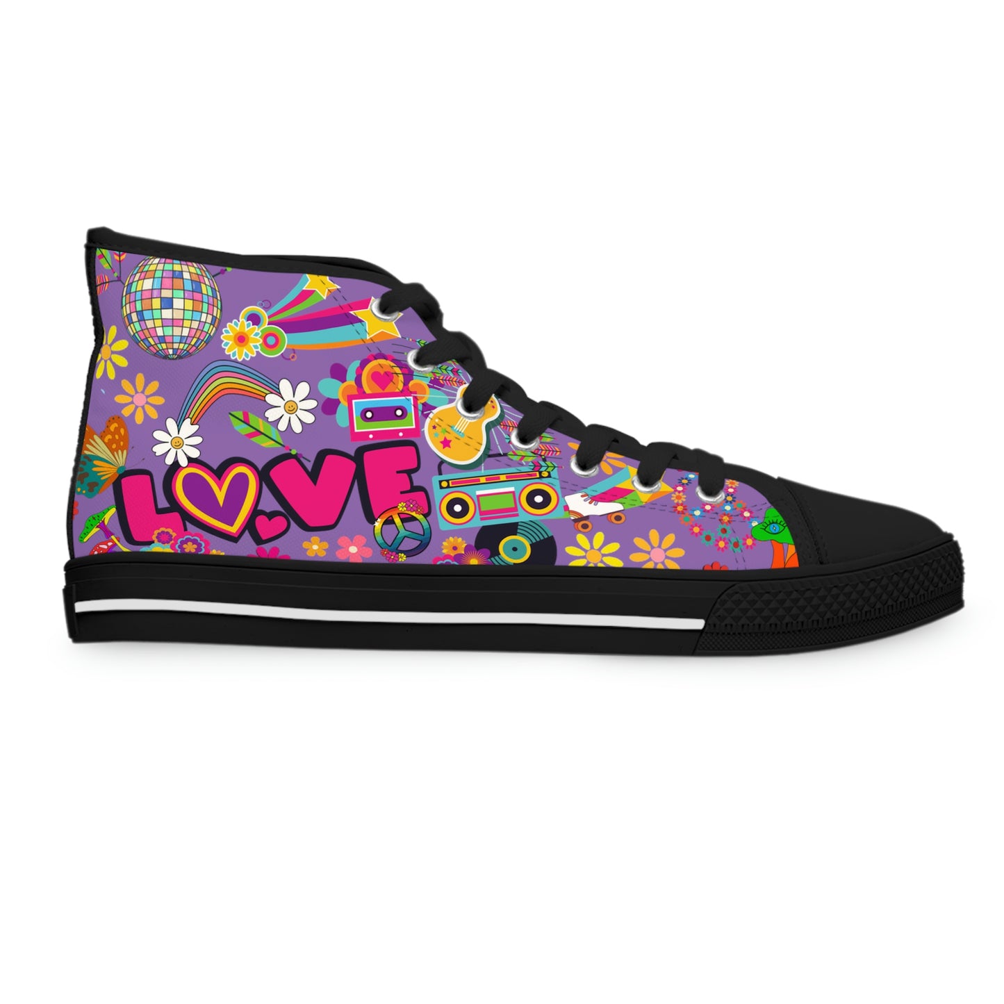 Hippie Love Women's High Top Canvas Shoes - Sneakers - Black - Right