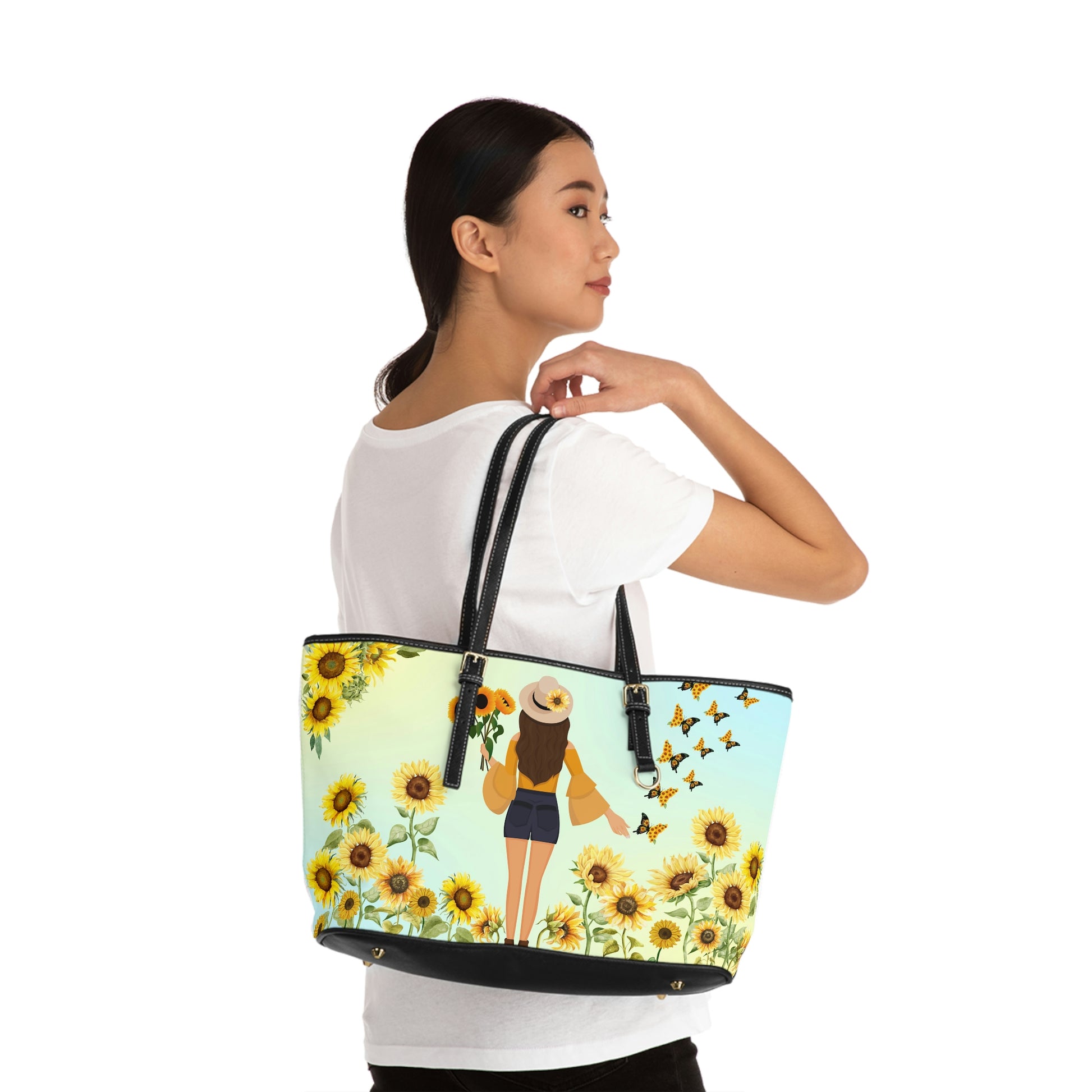 Sunflower Field PU Leather Shoulder Bag - Leather Tote Bag - Stylish Bag