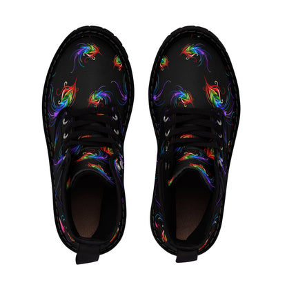 Rainbow Hummingbird Women's Canvas Boots - Women’s Boots - Black - Top