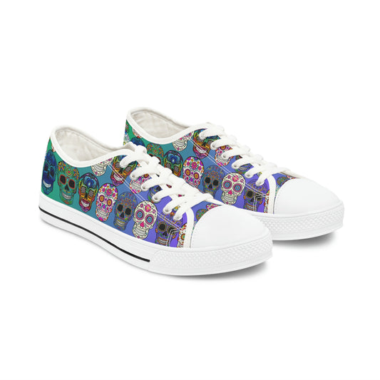 Mexican Skulls Women's Low Top Canvas Shoes - Sneakers - White