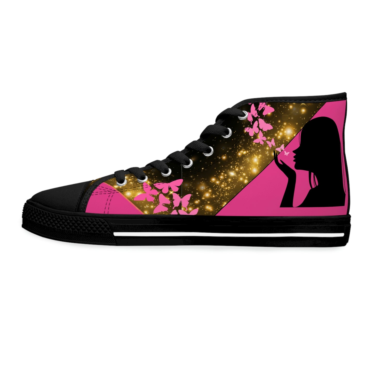 Magical Butterflies Women's High Top Canvas Shoes - Sneakers - Black - Left