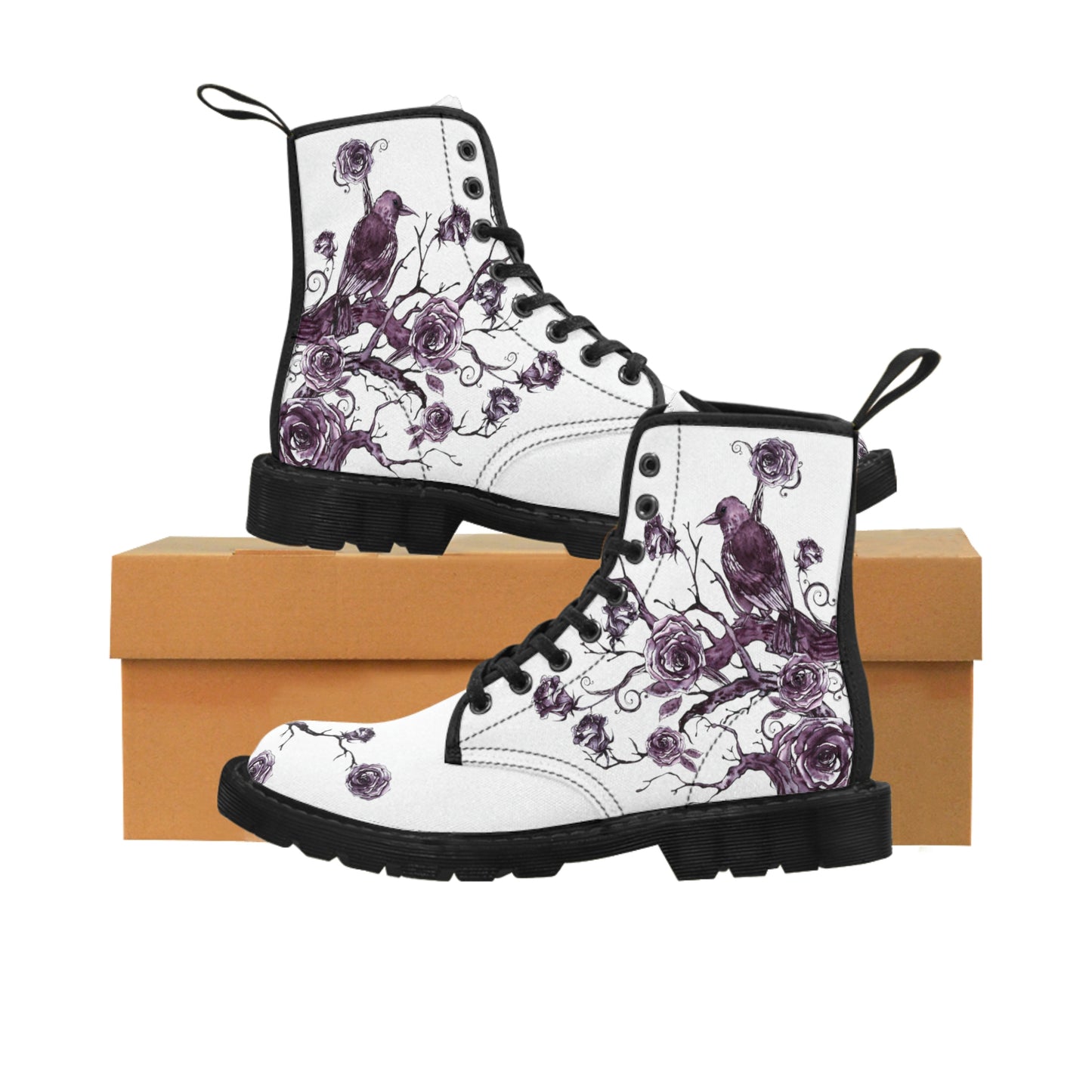 Raven And Roses Women's Canvas Boots - Women's Boots - Black - Left and Right