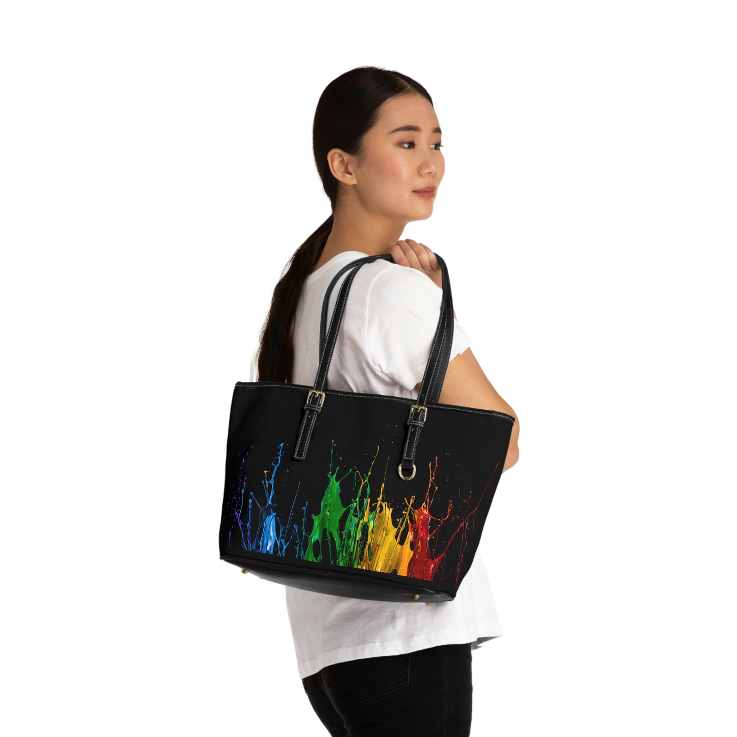 Splash Of Paint PU Leather Shoulder Bag - Leather Tote Bag - Stylish Bag