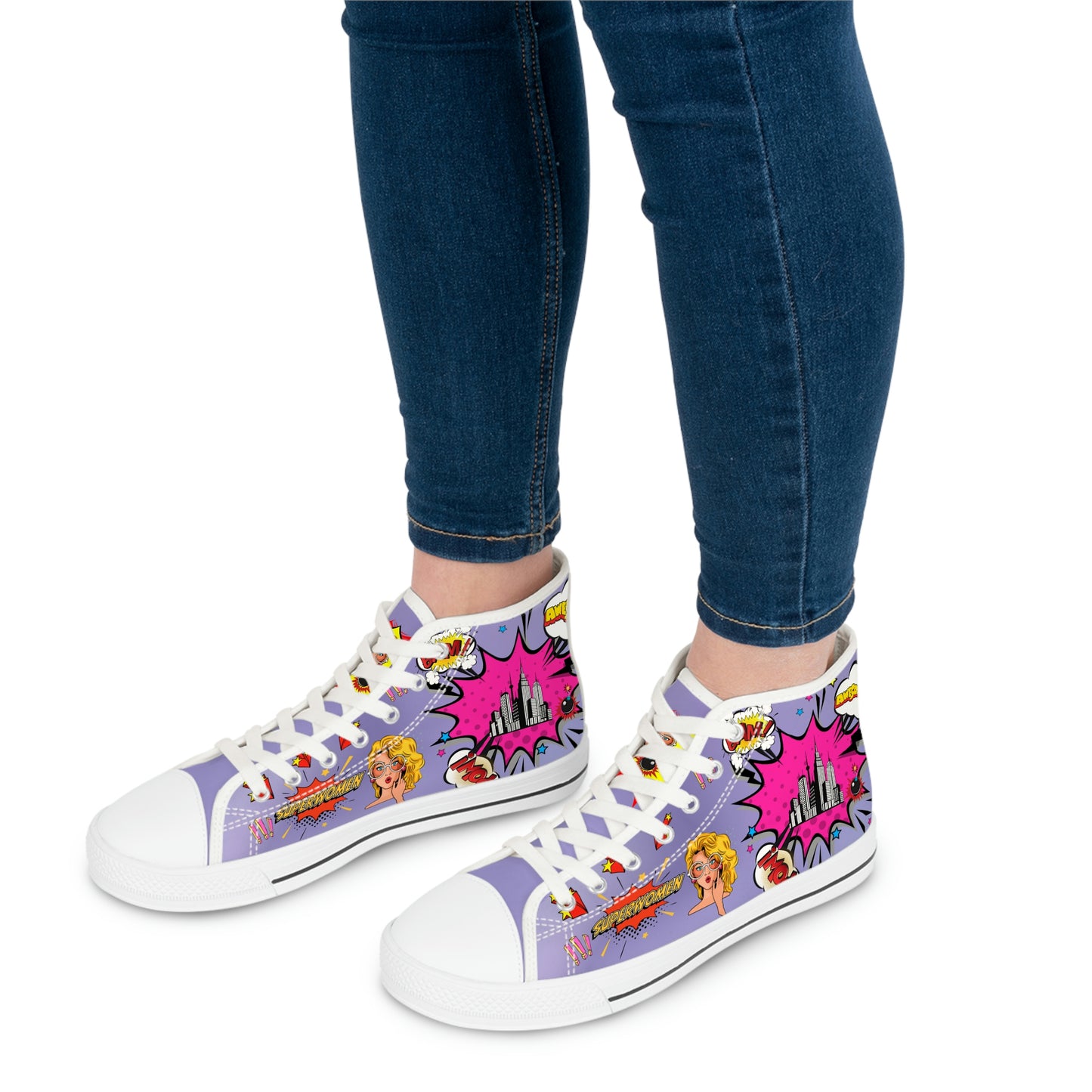 Comic Women's High Top Canvas Shoes - Sneakers - White - On The Go