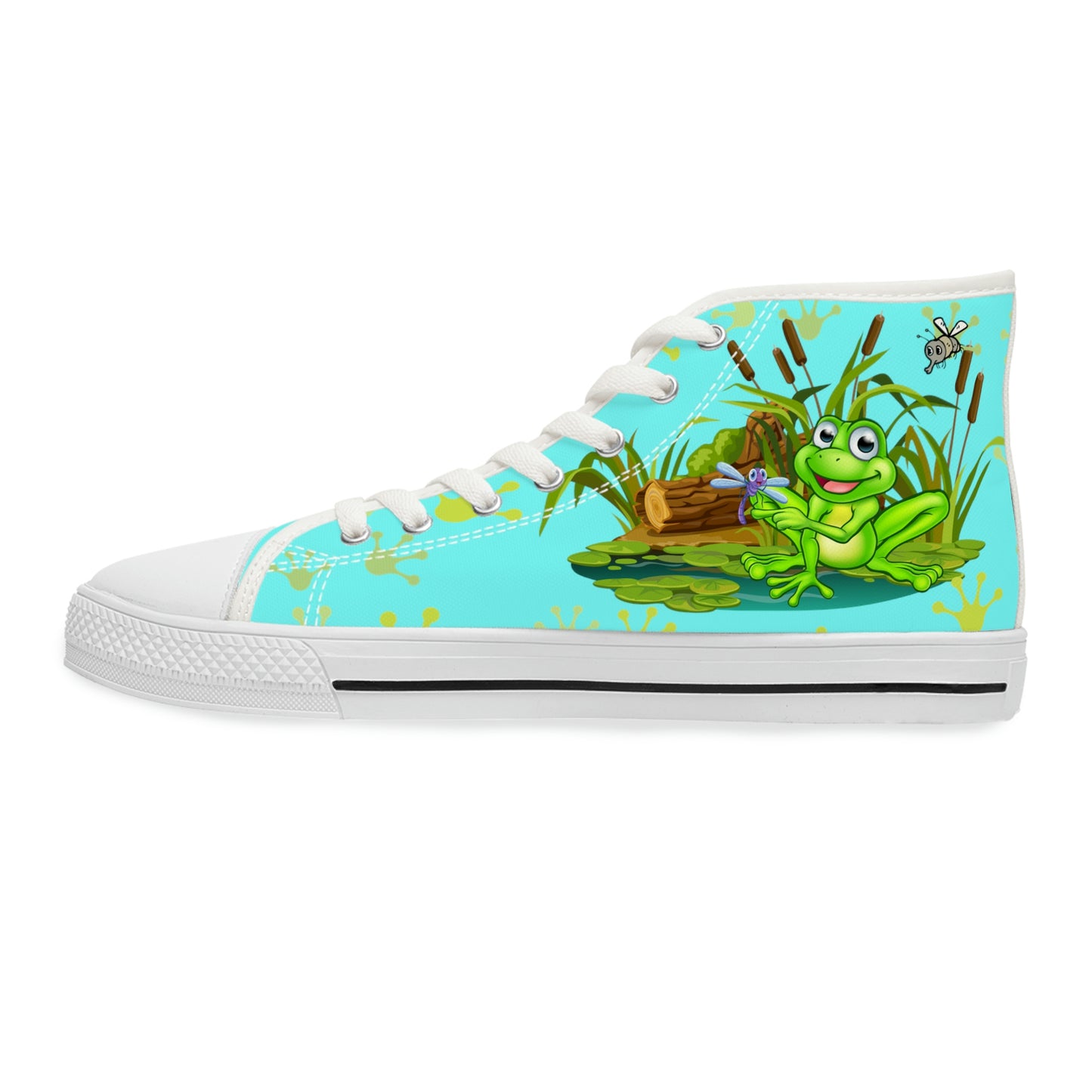 Frog In The Pond Women's High Top Canvas Shoes - Sneakers - White - Left