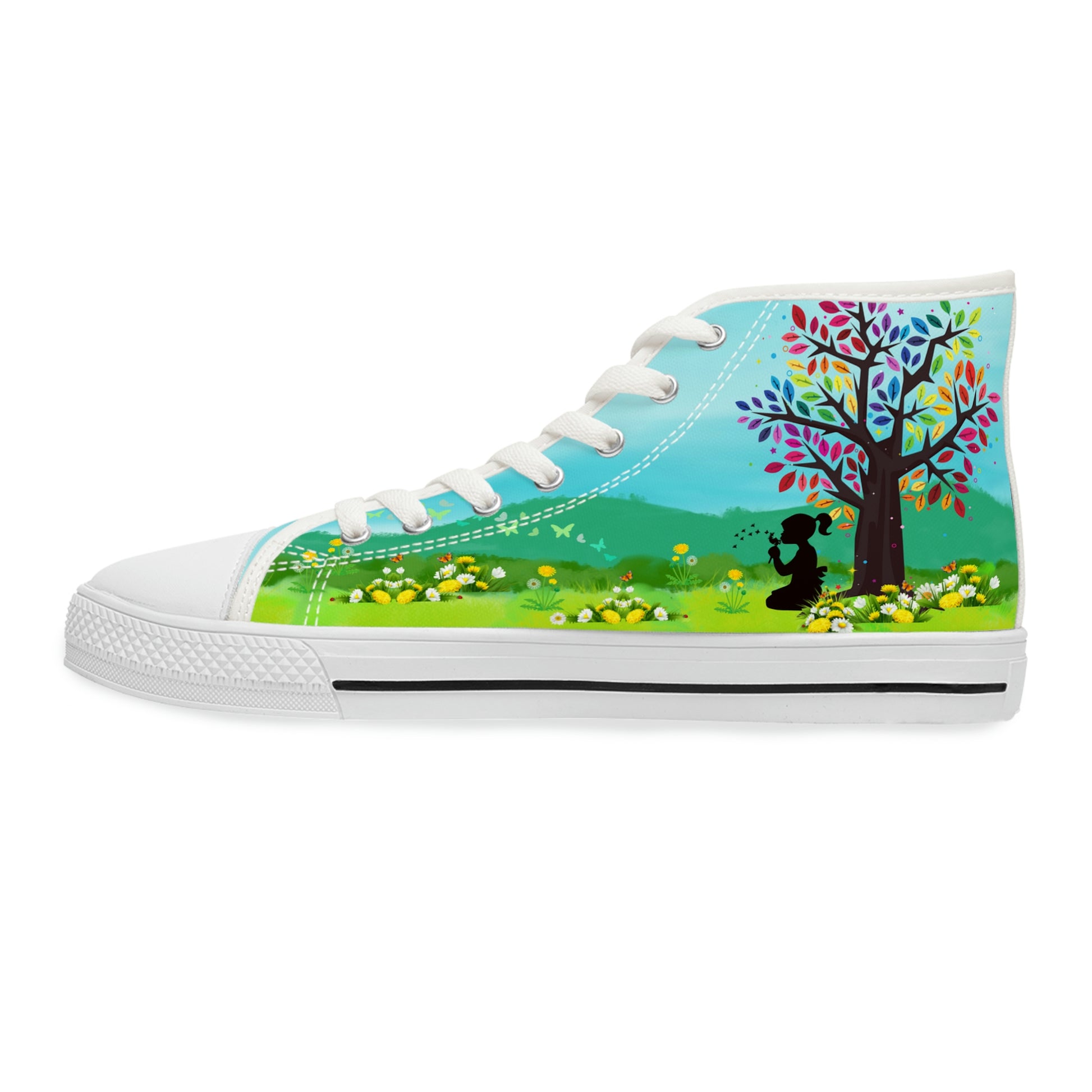 Spring At The Field Women's High Top Canvas Shoes - Sneakers - White - Left