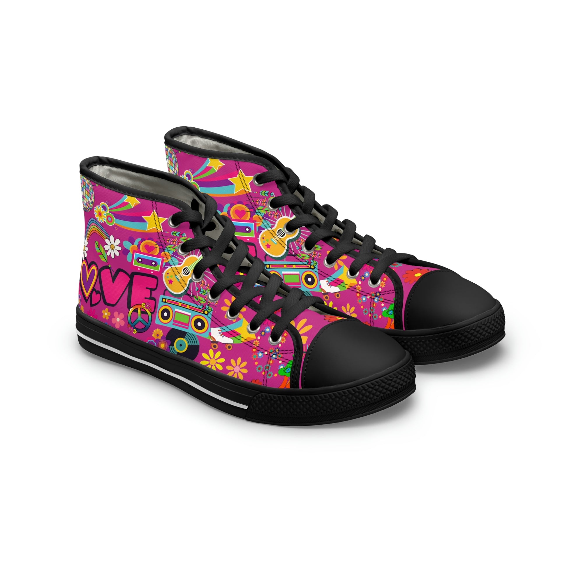 Retro Hippie Women's High Top Canvas Shoes - Sneakers - Black