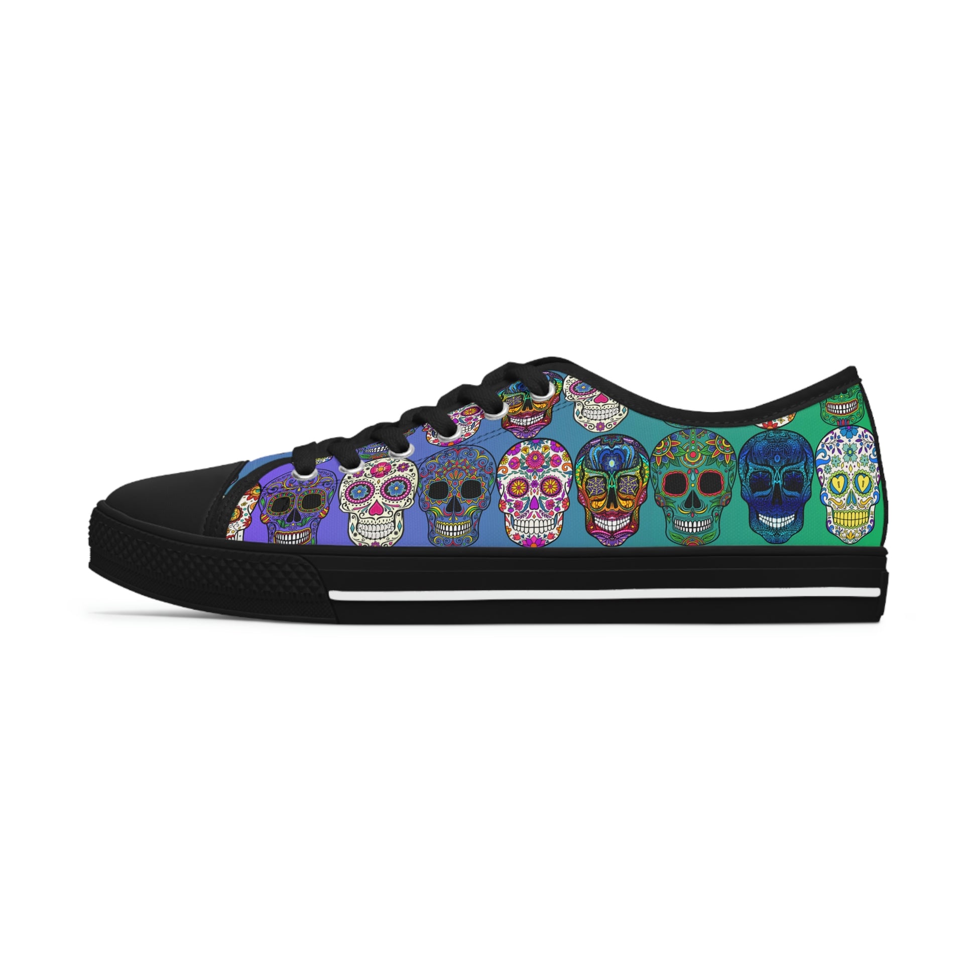 Mexican Skulls Women's Low Top Canvas Shoes - Sneakers - Black - Left